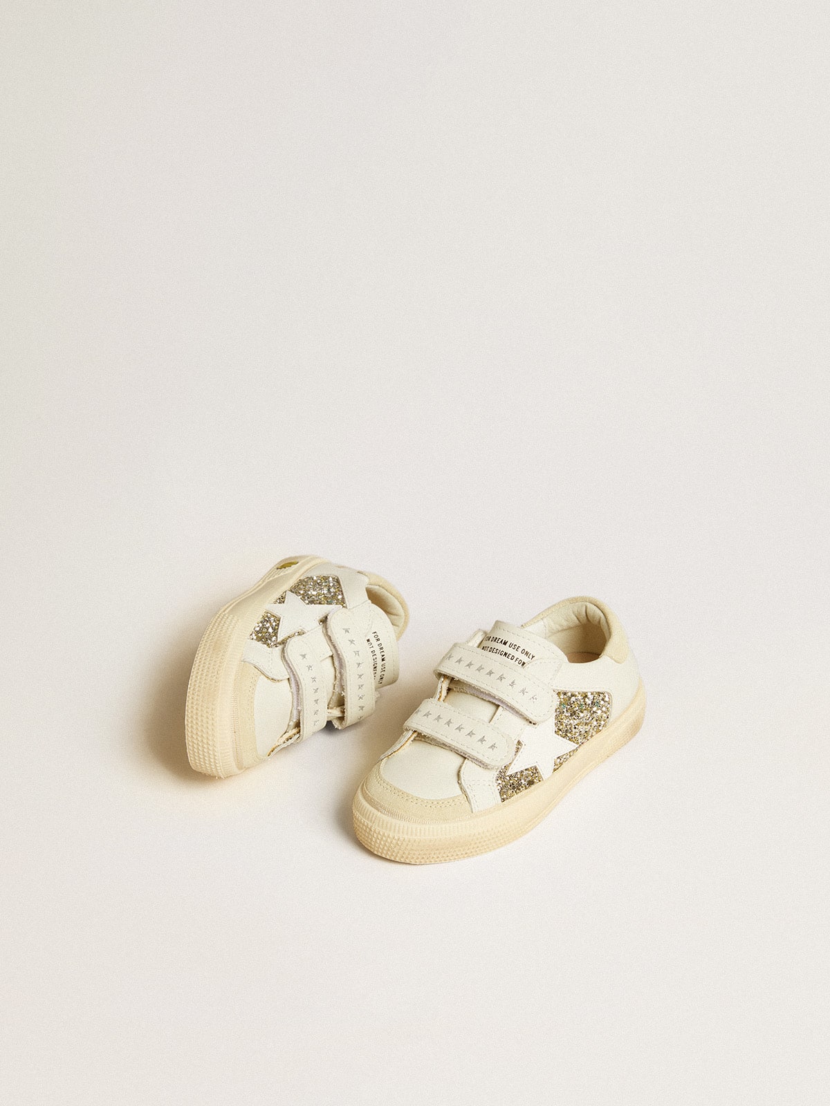 May School Junior in glitter with leather star and suede heel tab| Golden Goose