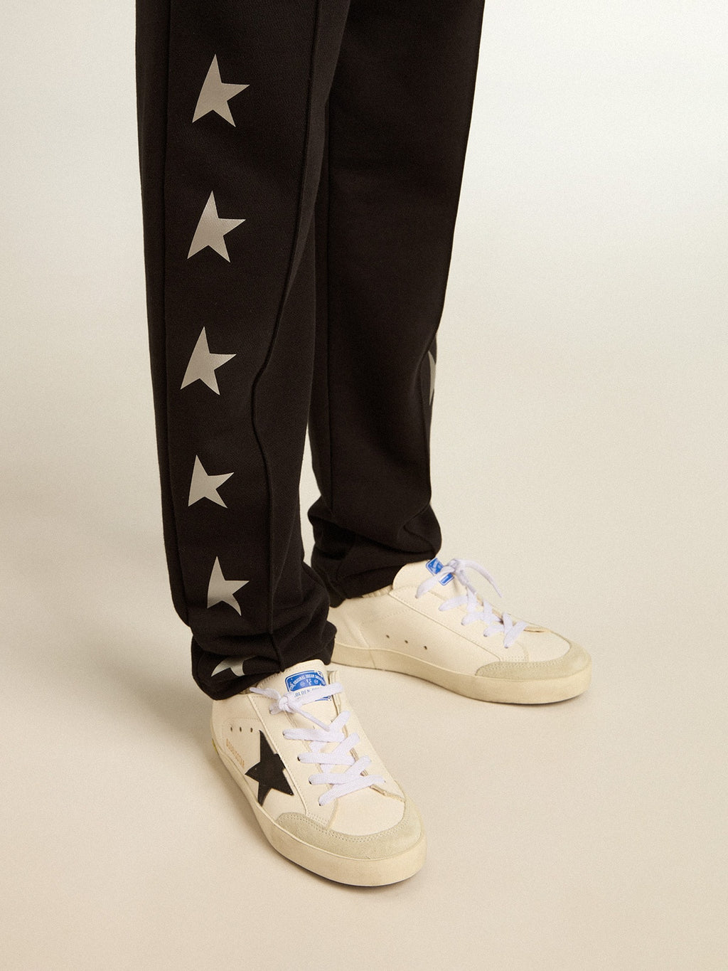 Boys' black joggers with white stars| Golden Goose