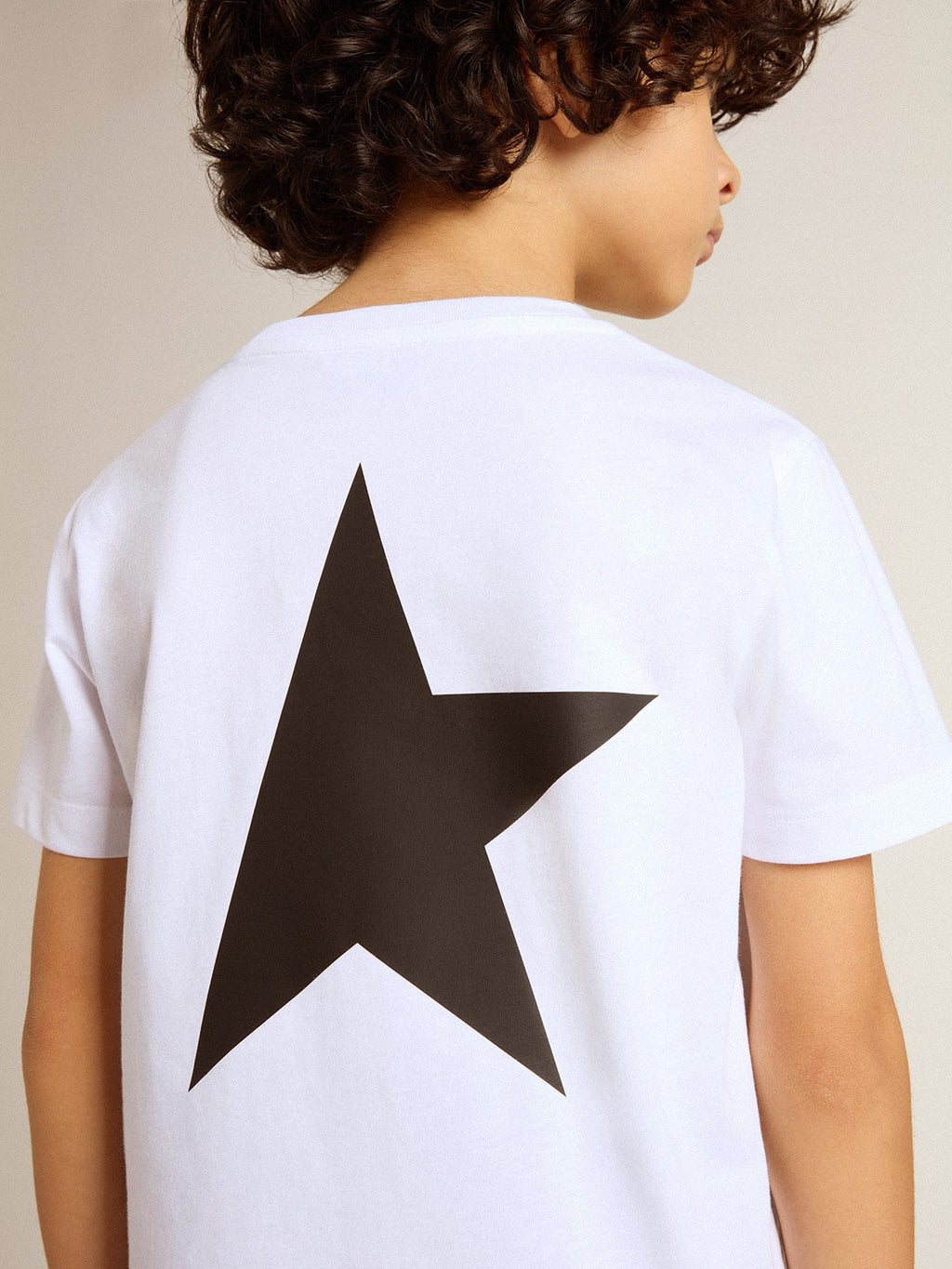 White T-shirt with contrasting black logo and star| Golden Goose
