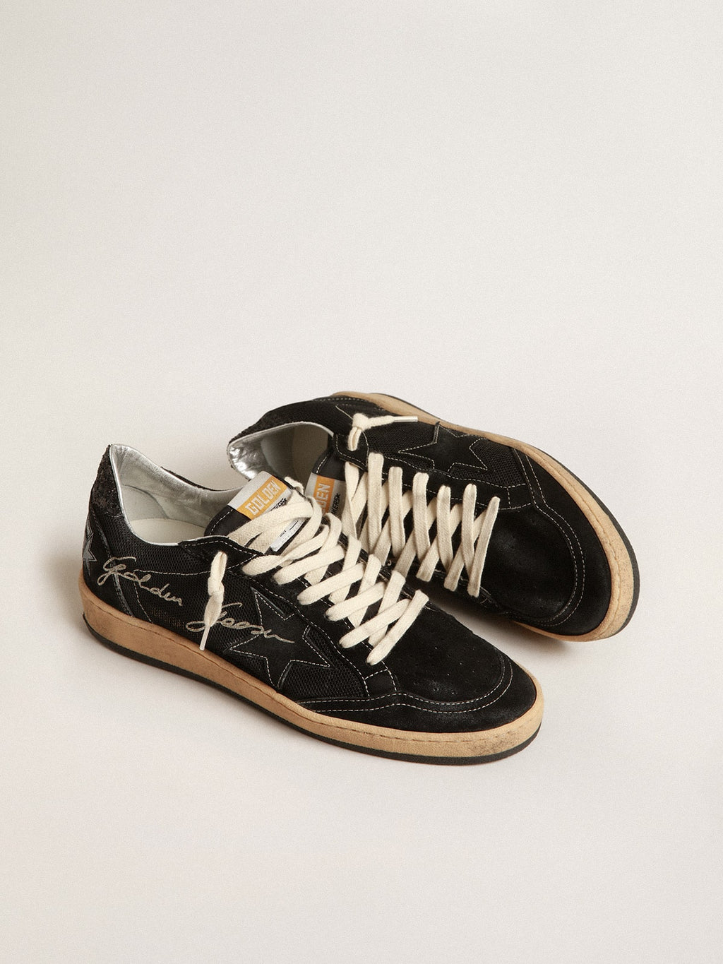 Ball Star in black mesh with black suede star| Golden Goose