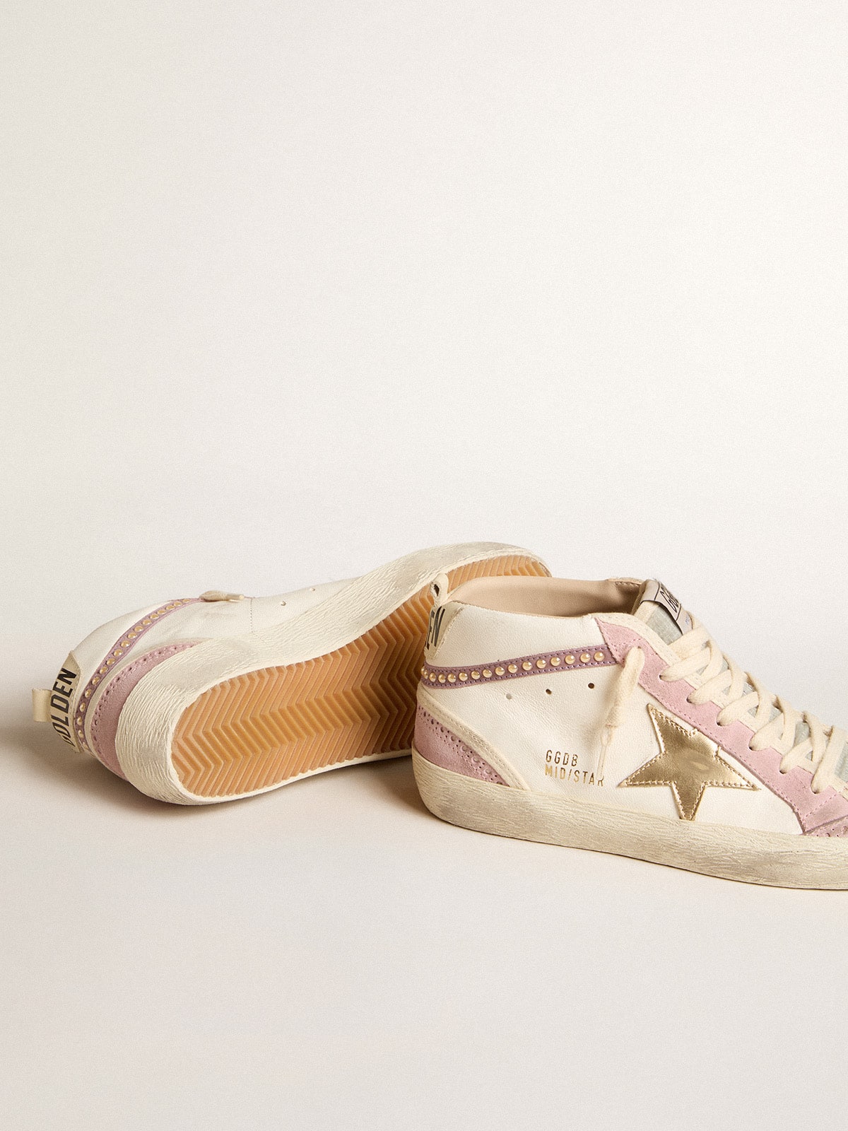 Mid Star with gold leather star and pink suede flash with pearls| Golden Goose