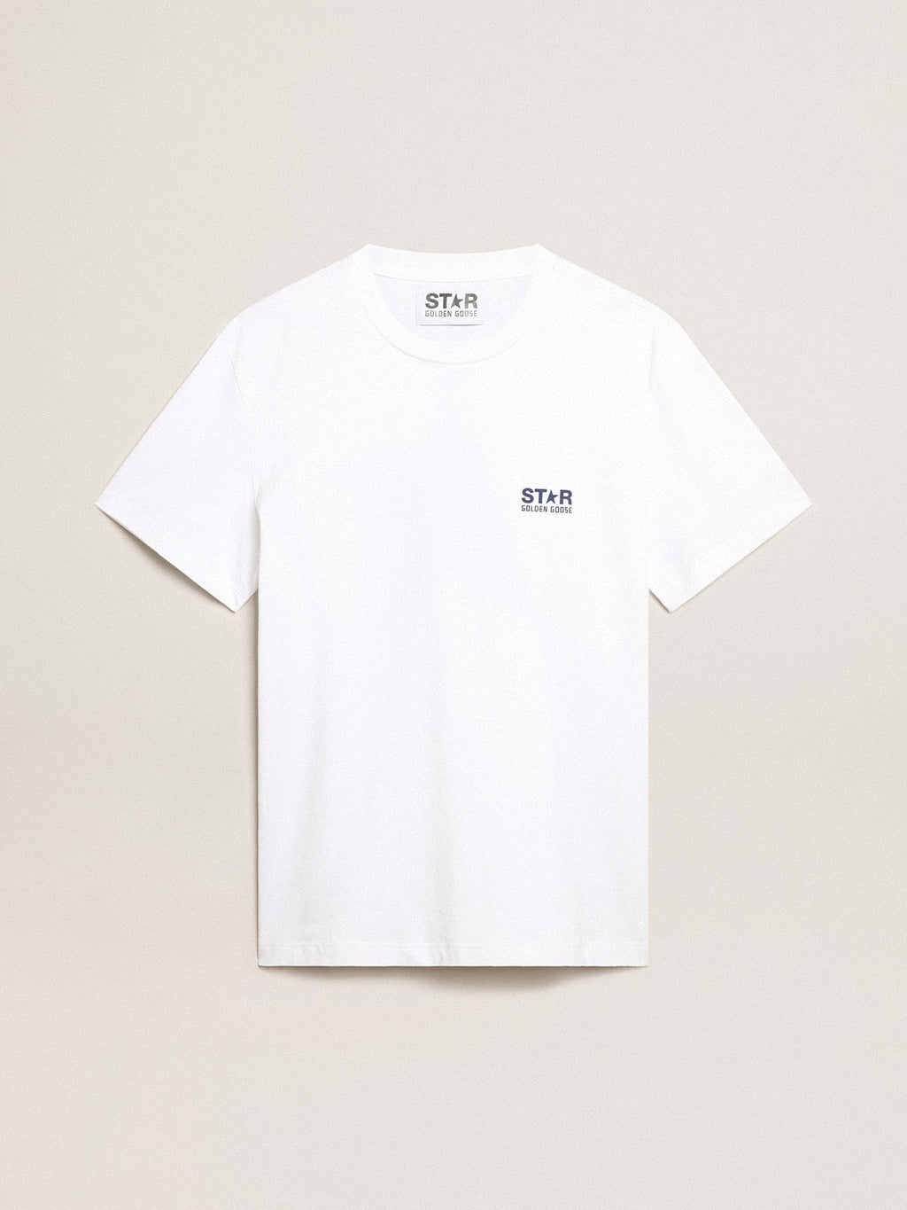 Men's white T-shirt with dark blue star on the back| Golden Goose