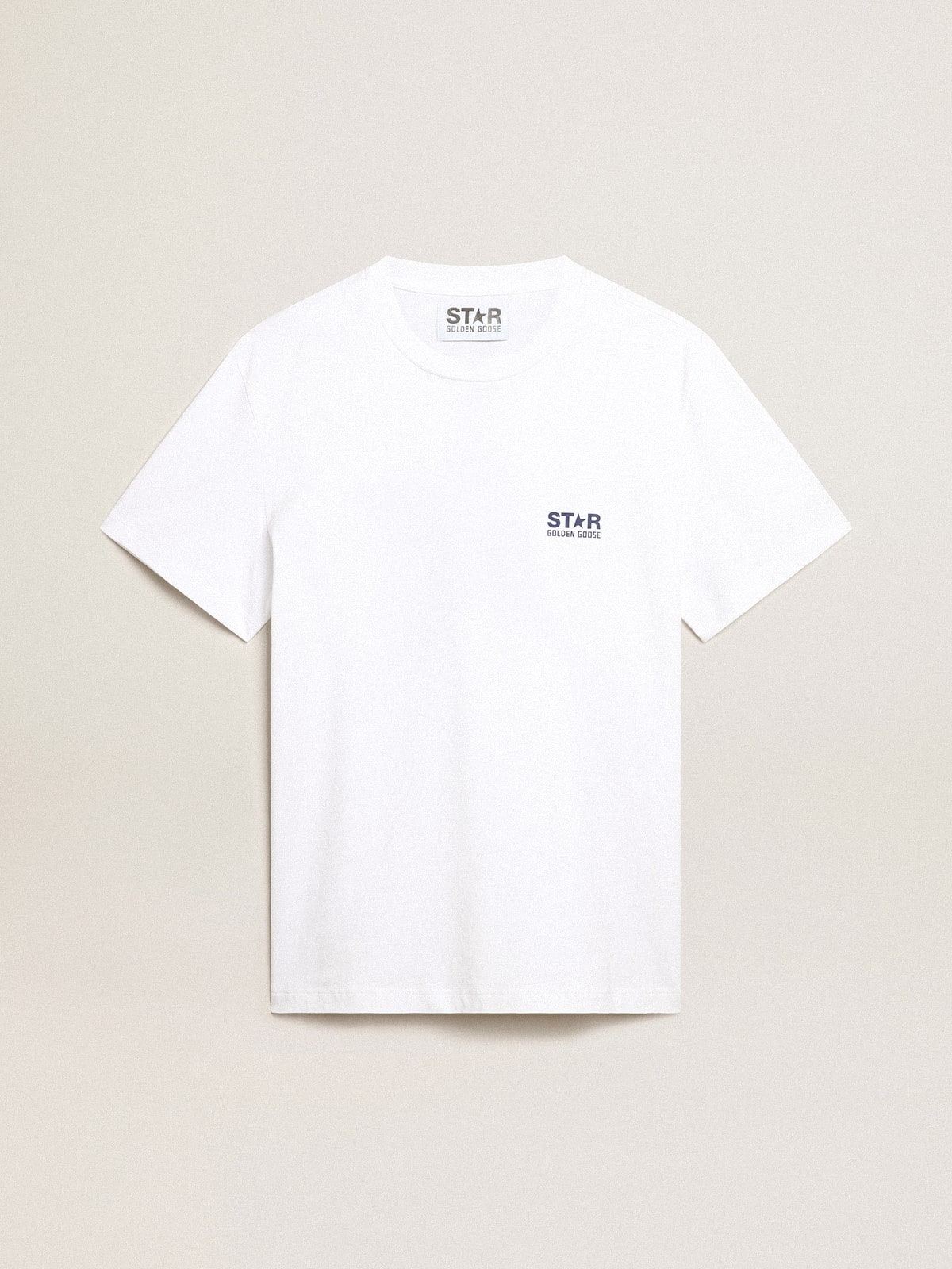 Men's white T-shirt with dark blue star on the back| Golden Goose