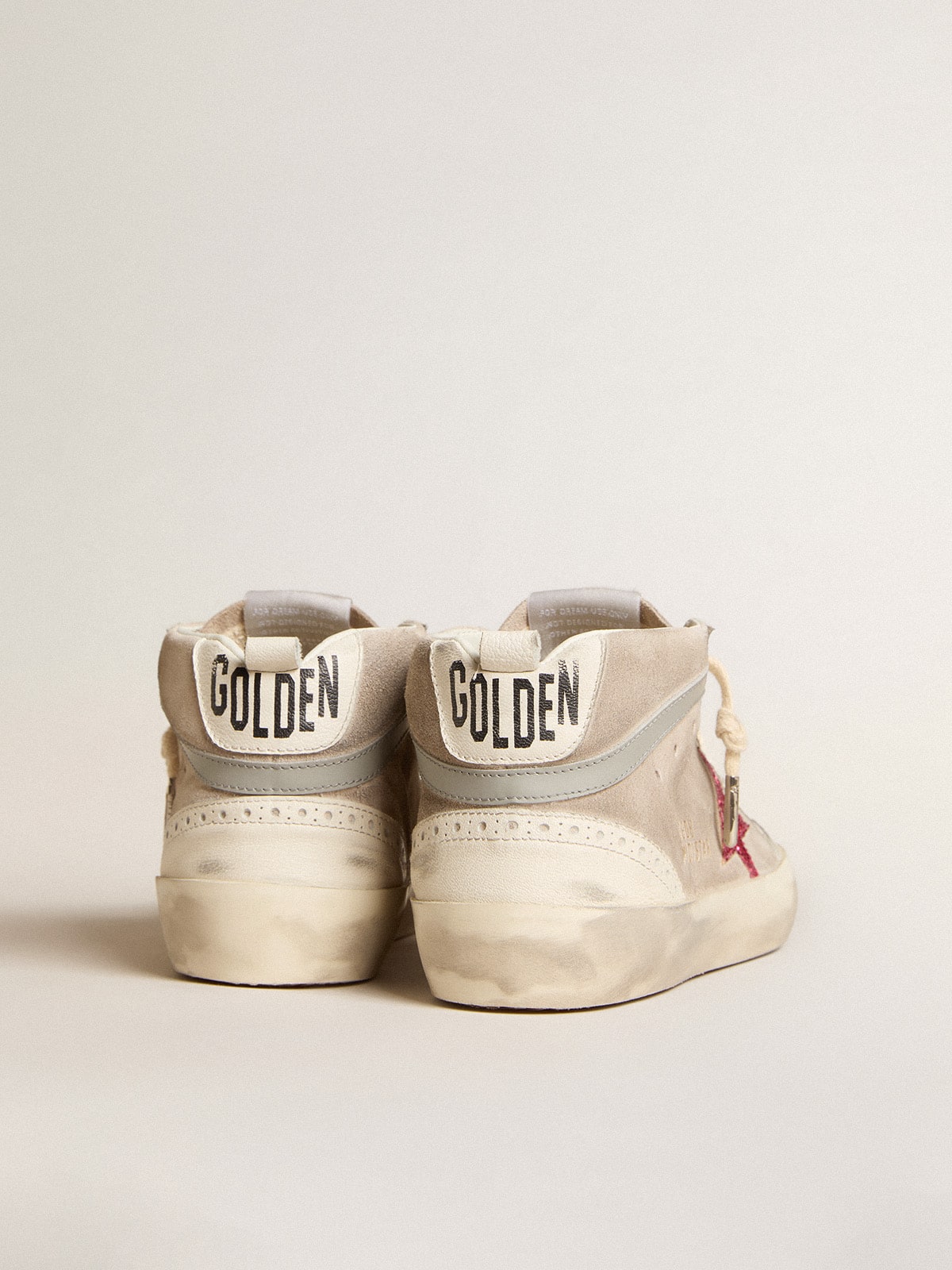 Mid Star in suede with fuchsia glitter star and gray leather flash| Golden Goose
