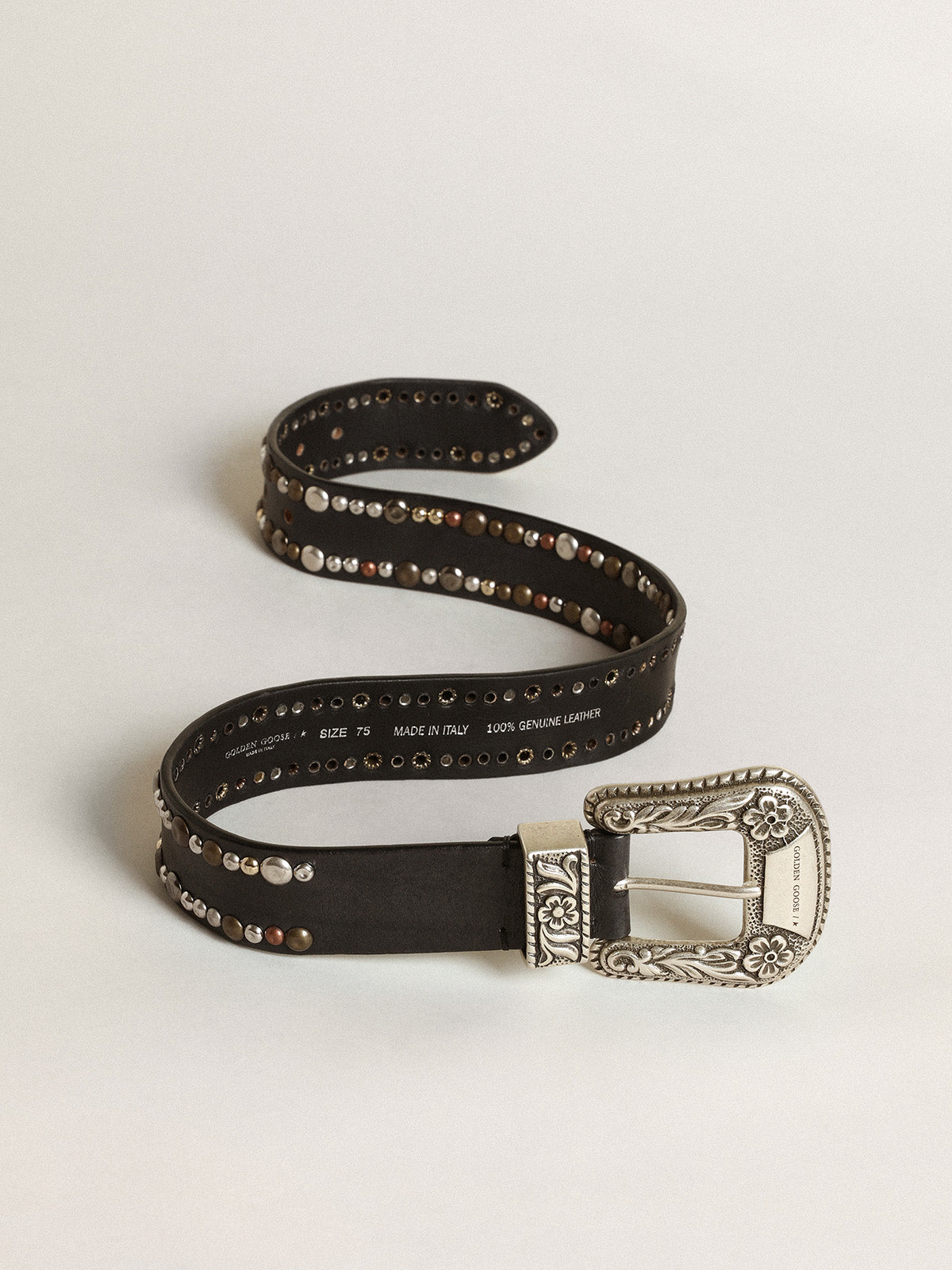 Women's belt in black leather with studs| Golden Goose