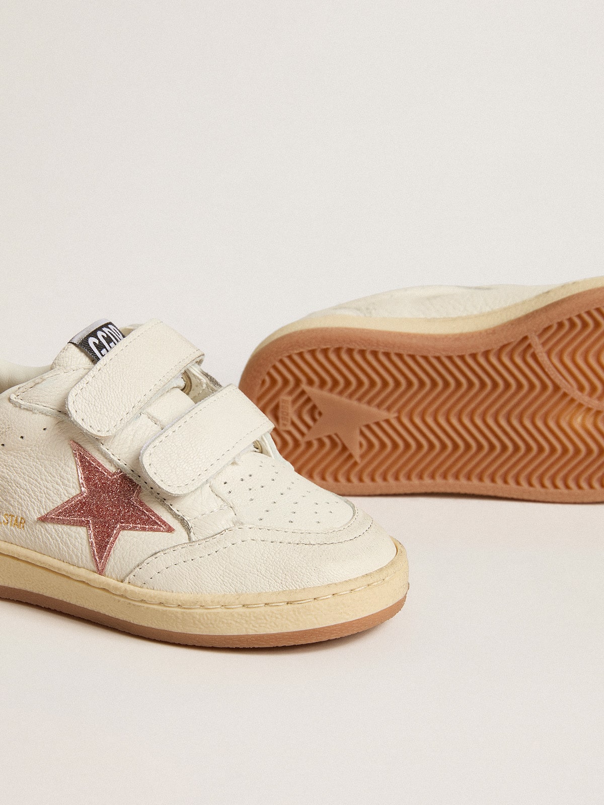 Ball Star Young in nappa with peach-pink glitter star and heel tab| Golden Goose