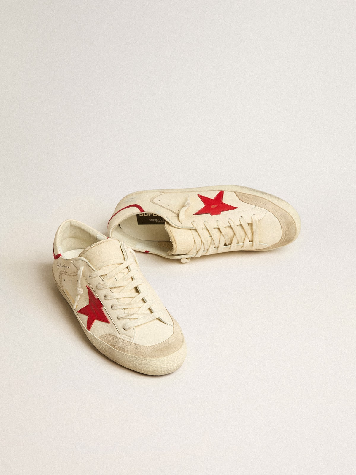 Men's Super-Star LTD in nappa with red leather star and pearl suede toe| Golden Goose
