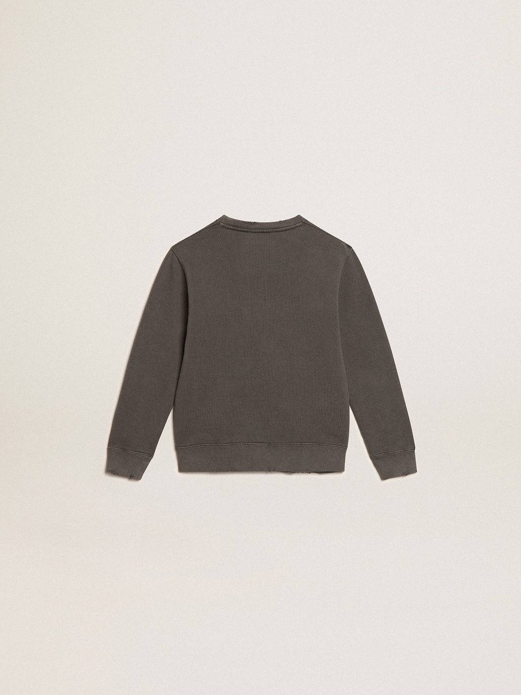 Distressed gray sweatshirt with crystal lettering| Golden Goose