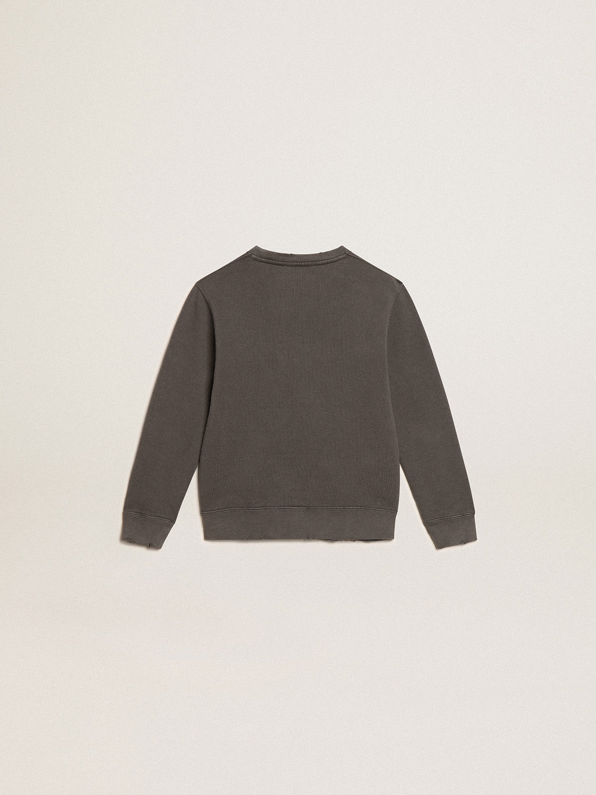 Distressed gray sweatshirt with crystal lettering| Golden Goose