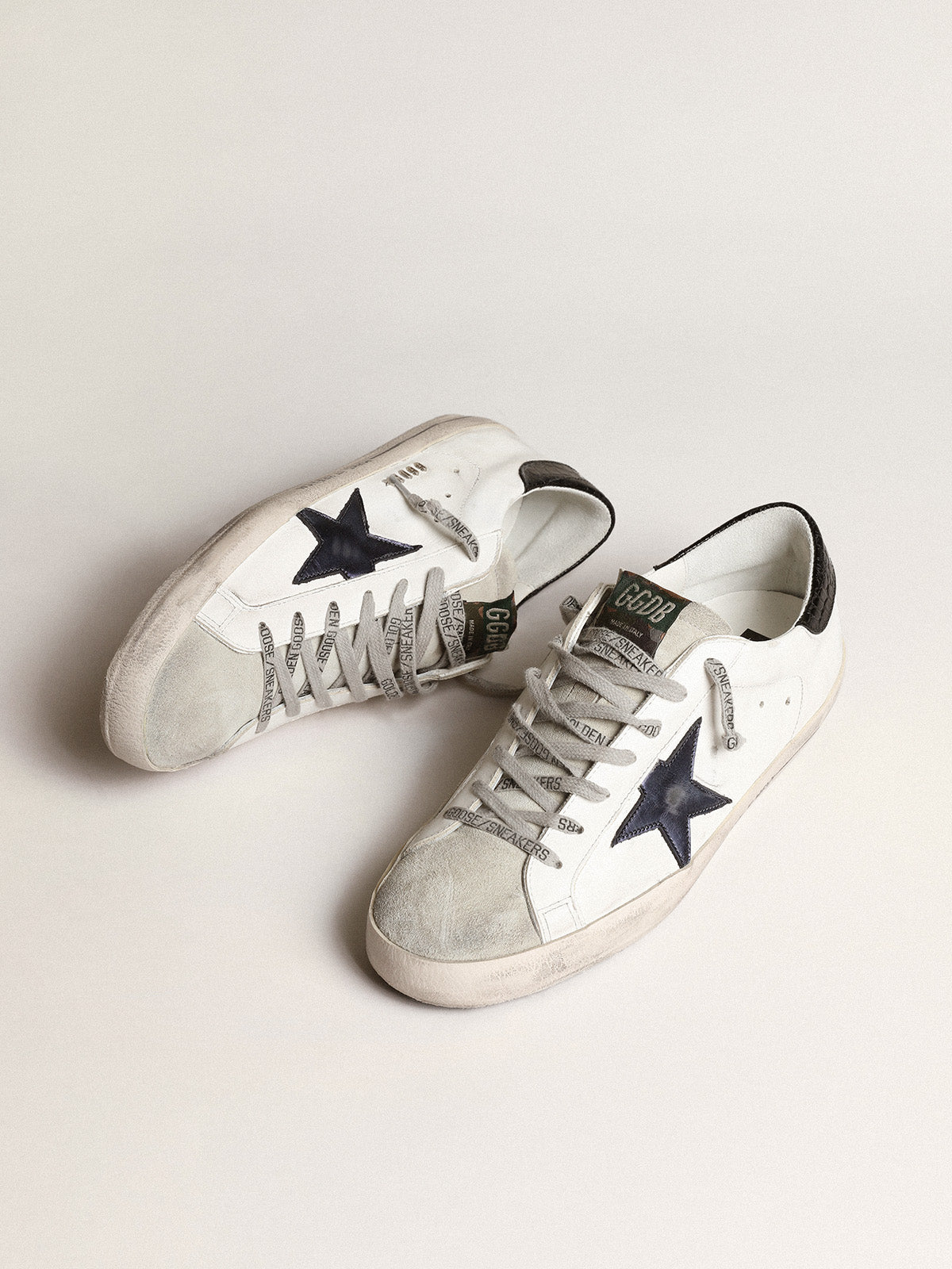 Super-Star with blue metallic leather star and black heel tab| Golden Goose
