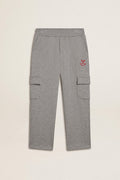 Gray melange cotton cargo joggers with embroidery| Golden Goose