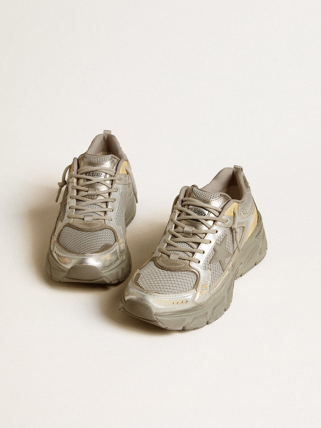 Men's Lightstar in metallic leather and silver mesh with gray star| Golden Goose