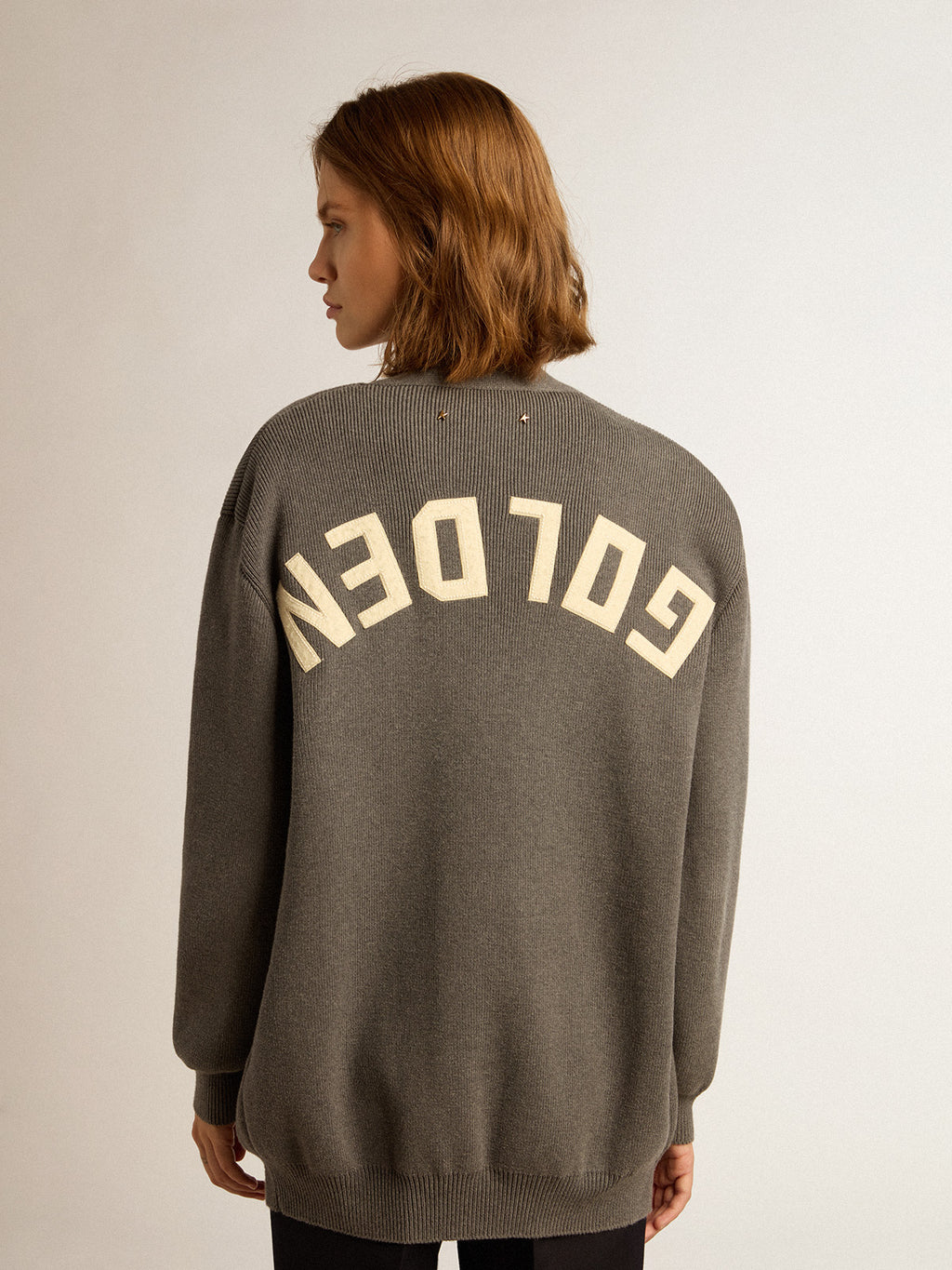 Women's grey cotton cardigan with buttons| Golden Goose