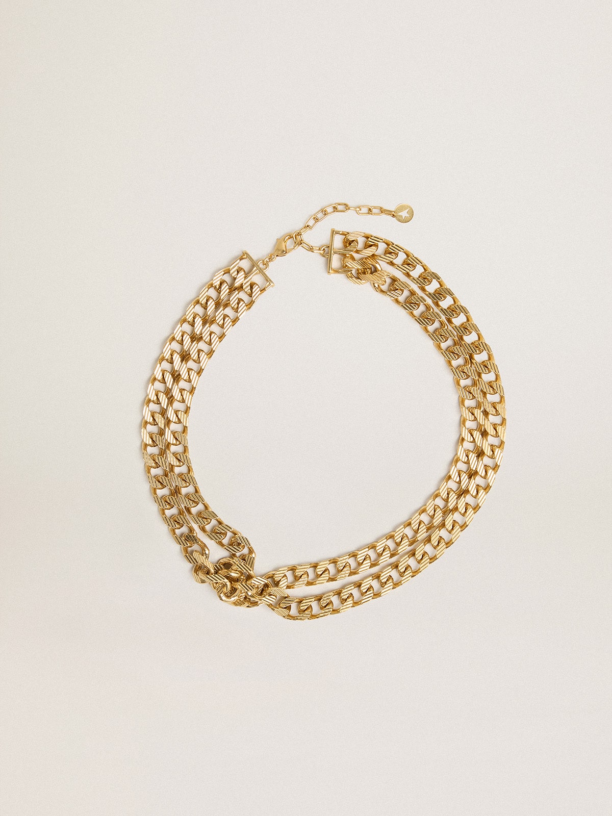 Antique gold-colored braided chain necklace with star-shaped clasp| Golden Goose