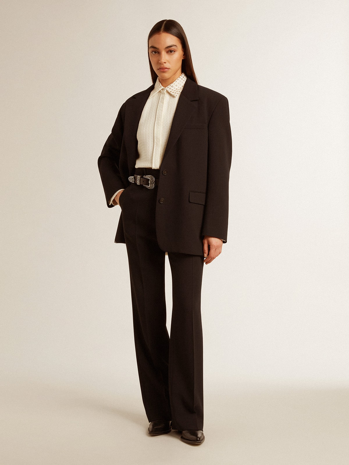 Women's black wool-blend blazer jacket