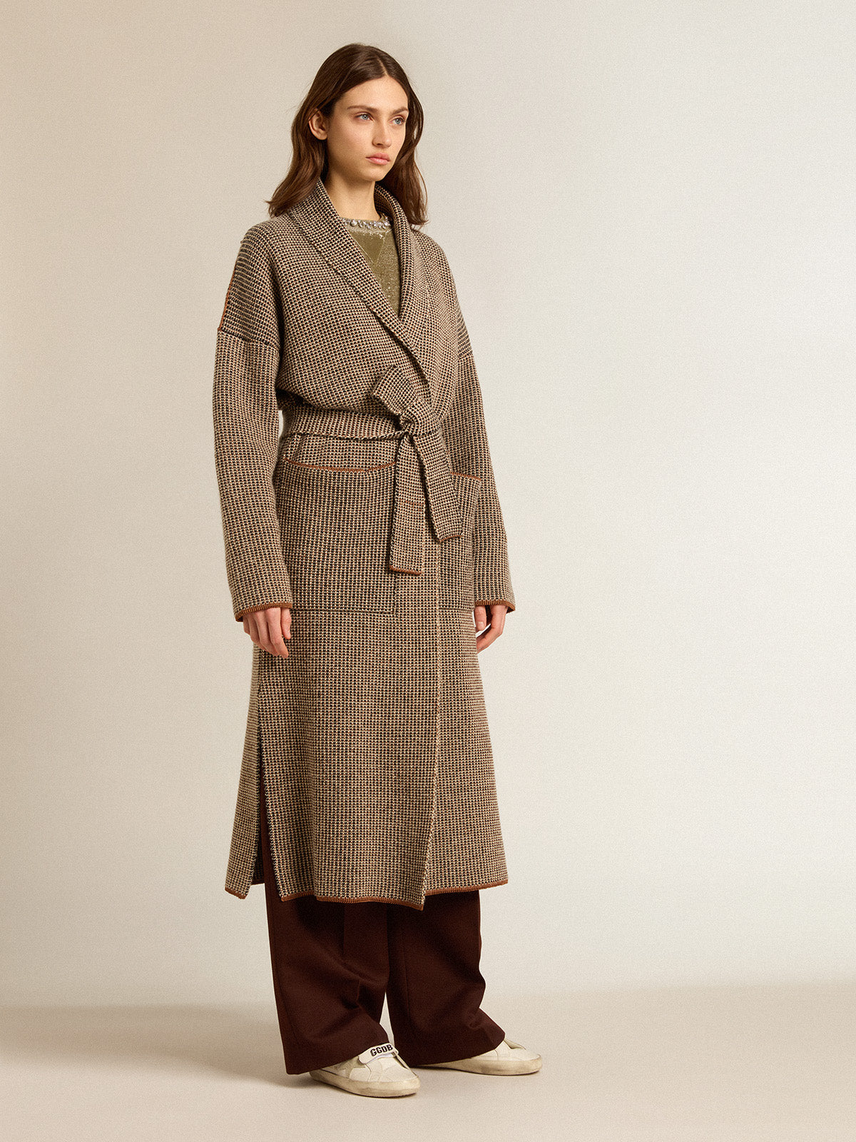 Long brown cardigan with belt| Golden Goose
