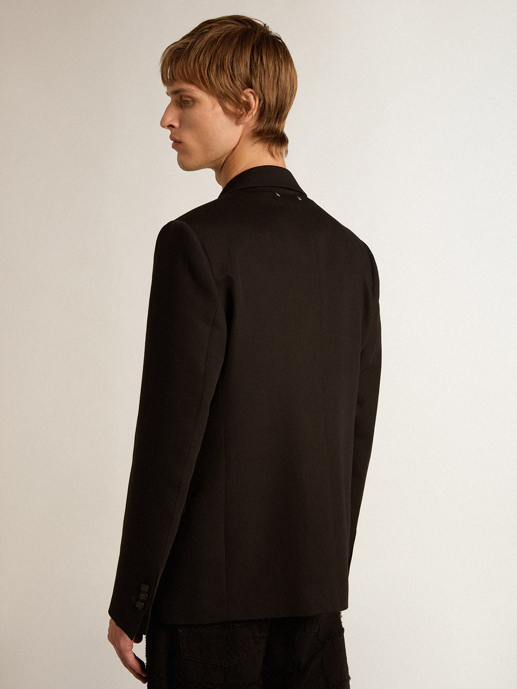 Black wool and viscose blend single-breasted blazer| Golden Goose