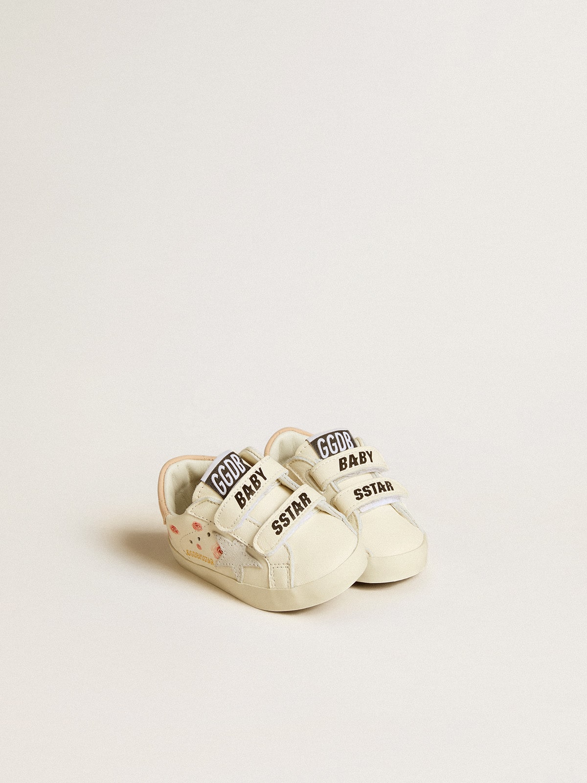 Baby School in nappa leather with pink rose motif and white suede star| Golden Goose