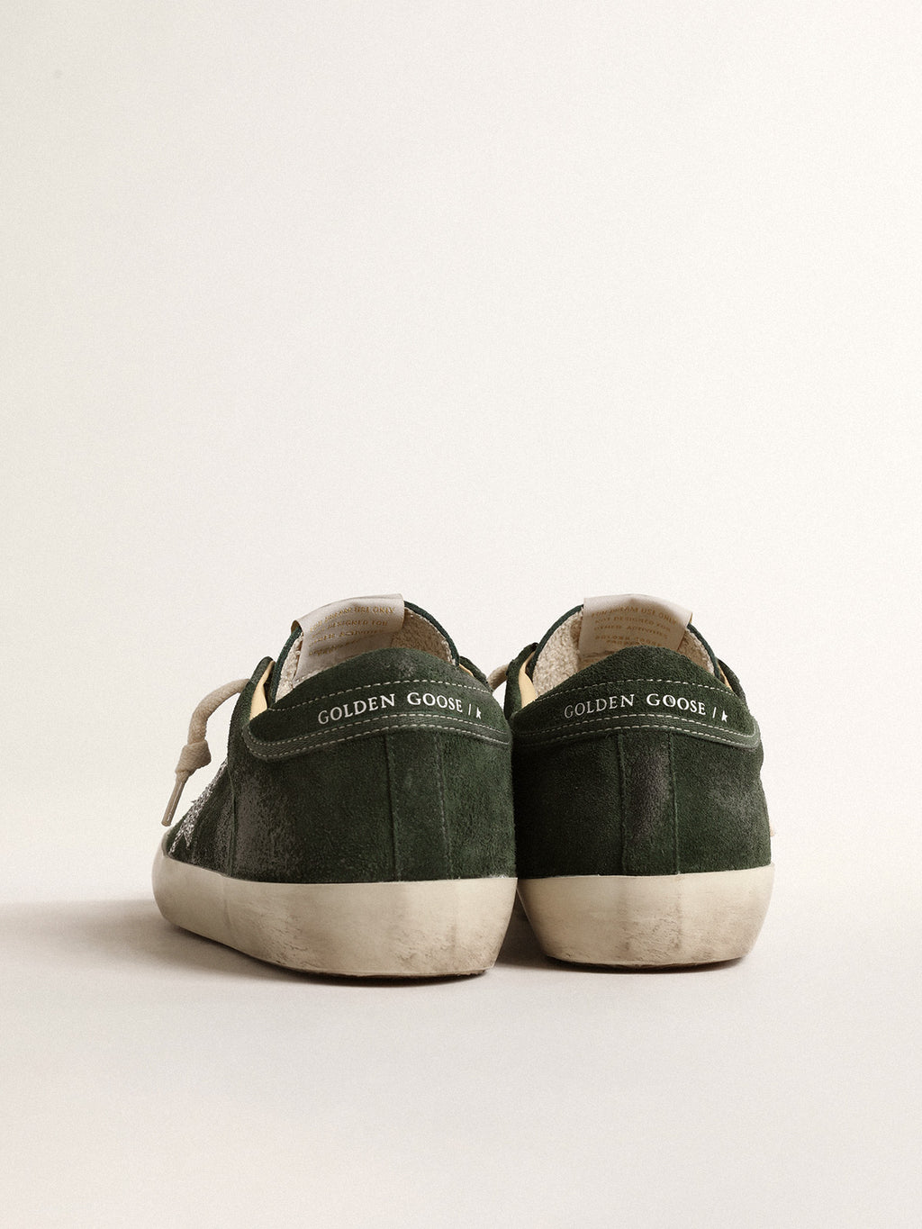 Super-Star LTD in green suede with silver glitter star| Golden Goose