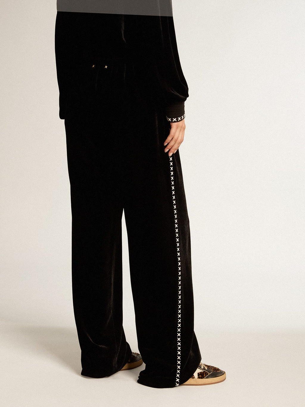 Black joggers with white embroidery| Golden Goose