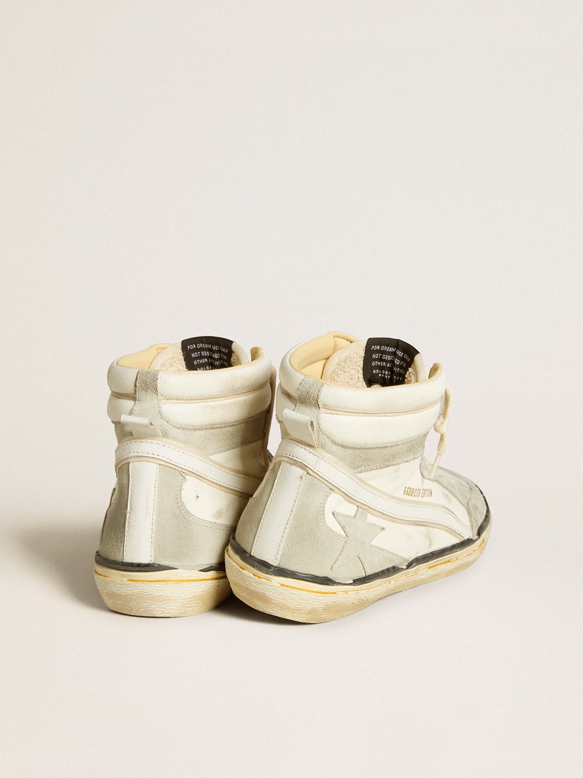 Slide LAB in aged-white nappa leather with gray suede star and white leather flash| Golden Goose