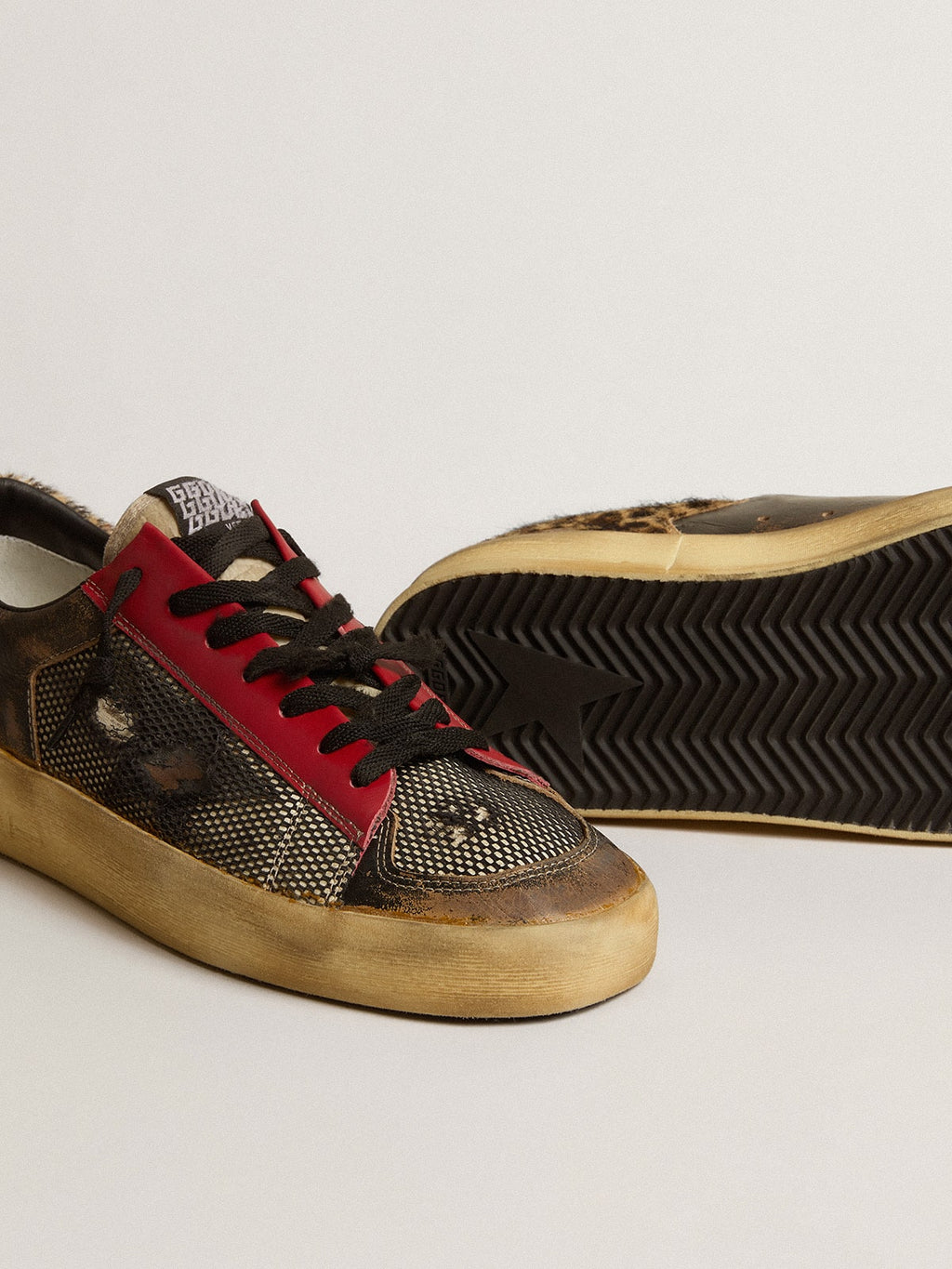 Men's Stardan LAB in mesh with black leather inserts and leopard heel tab| Golden Goose