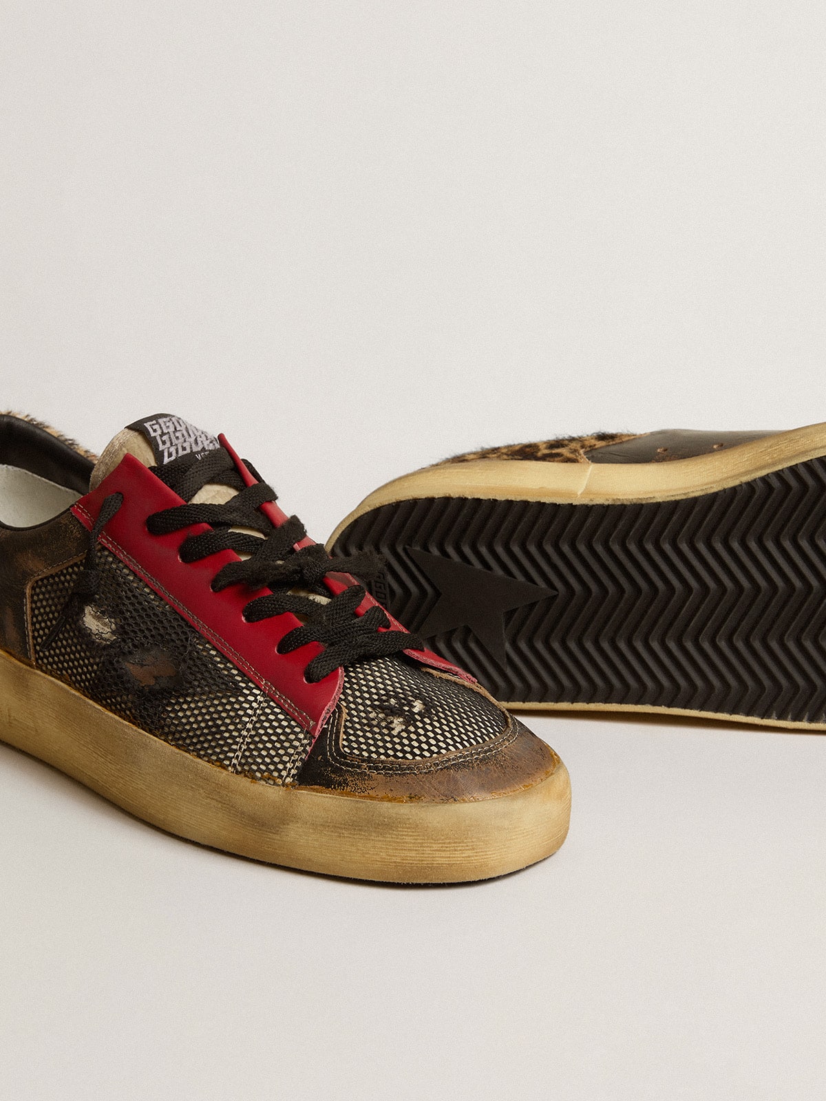 Men's Stardan LAB in mesh with black leather inserts and leopard heel tab| Golden Goose