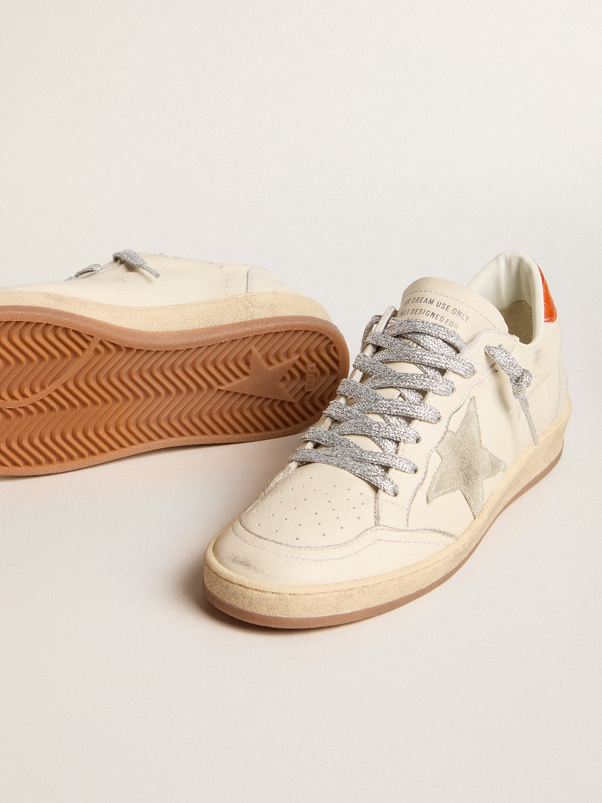 Women's Ball Star LTD with ice-gray suede star and orange heel tab| Golden Goose