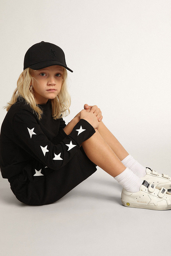 Boys' black sweatshirt with contrasting white stars| Golden Goose