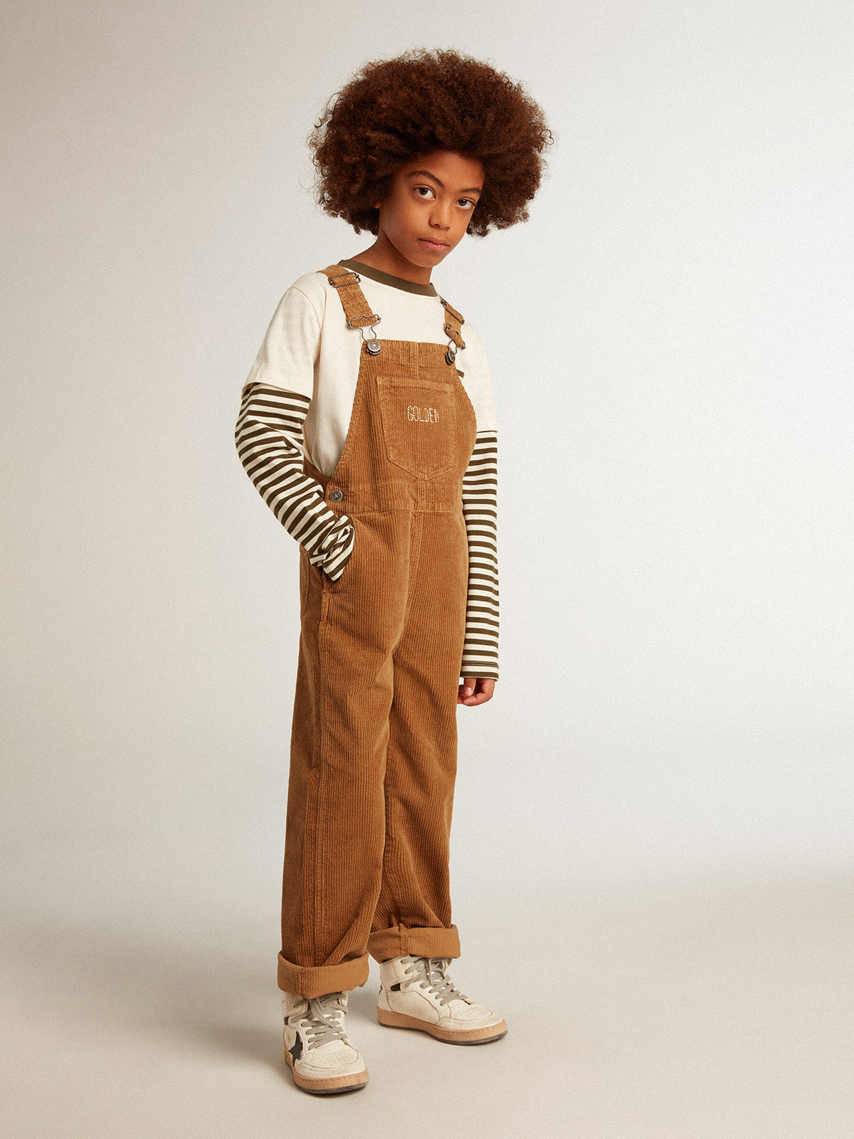 Overalls in bark-colored velvet-effect cotton| Golden Goose