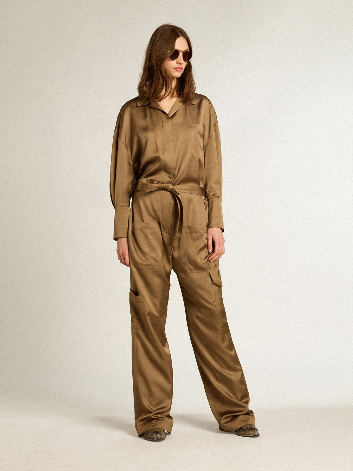 Mocha-beige viscose jumpsuit| Golden Goose
