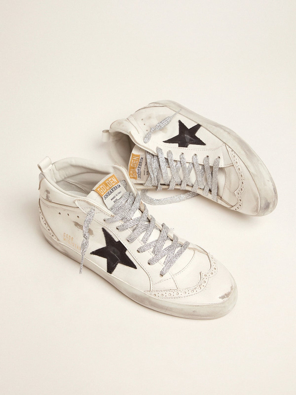Women's Mid Star with laminated heel tab and glitter laces| Golden Goose