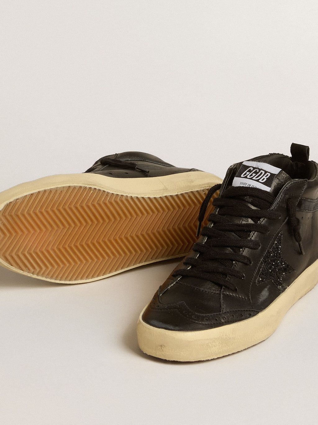 Women's Mid Star in black nappa with black glitter star and suede flash| Golden Goose