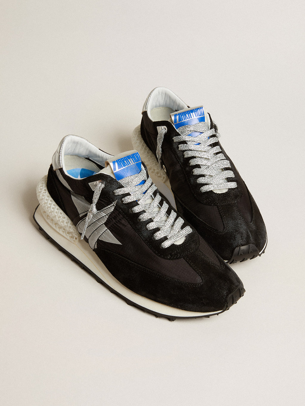 Men's Marathon with black ripstop nylon upper and silver star| Golden Goose