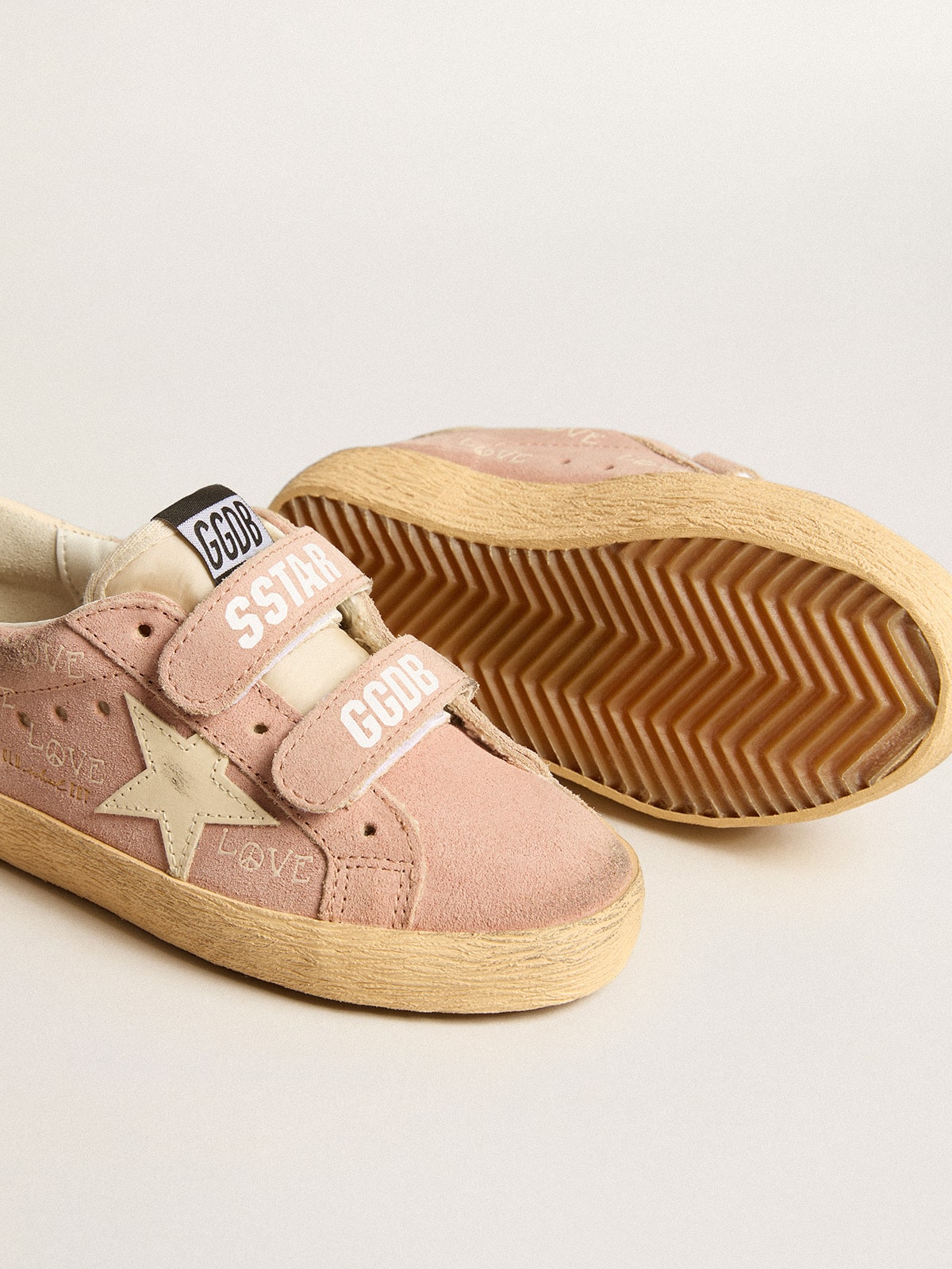 Old School Young in pink suede with cream leather star and heel tab| Golden Goose