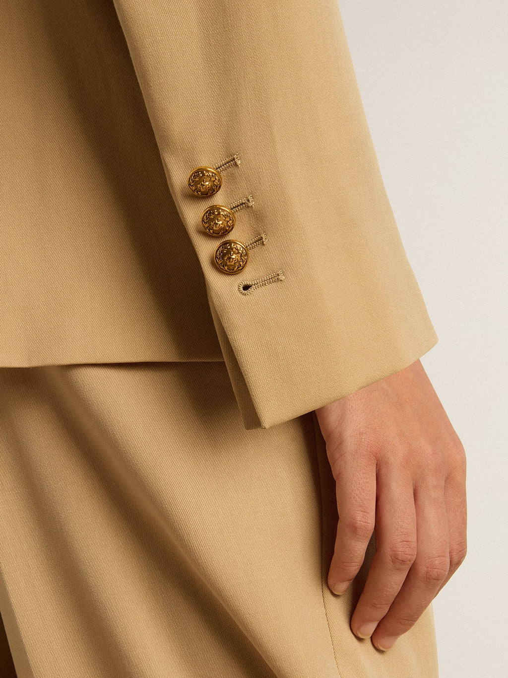 Women's double-breasted blazer in sand with gold heraldic buttons| Golden Goose