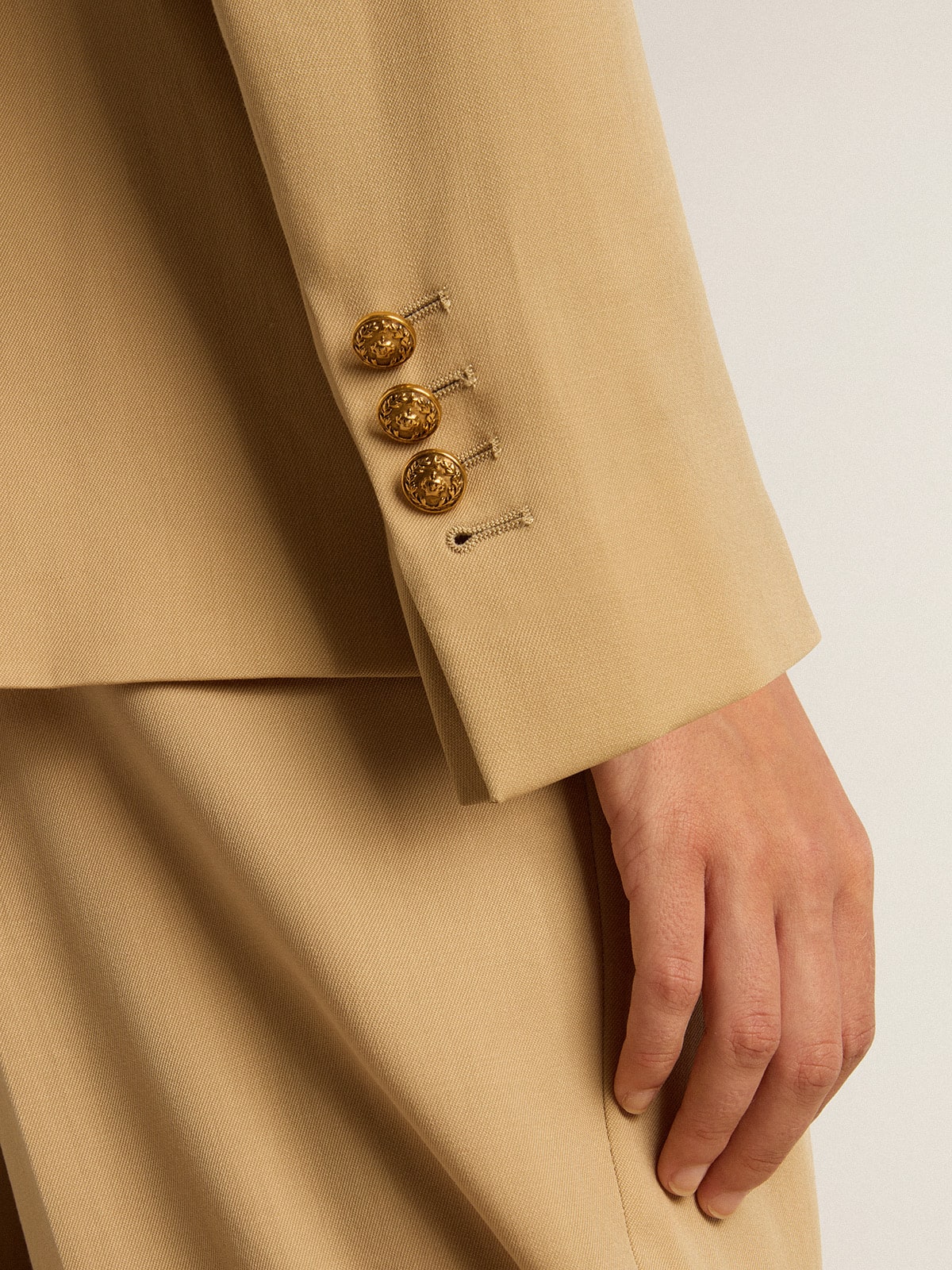 Women's double-breasted blazer in sand with gold heraldic buttons| Golden Goose