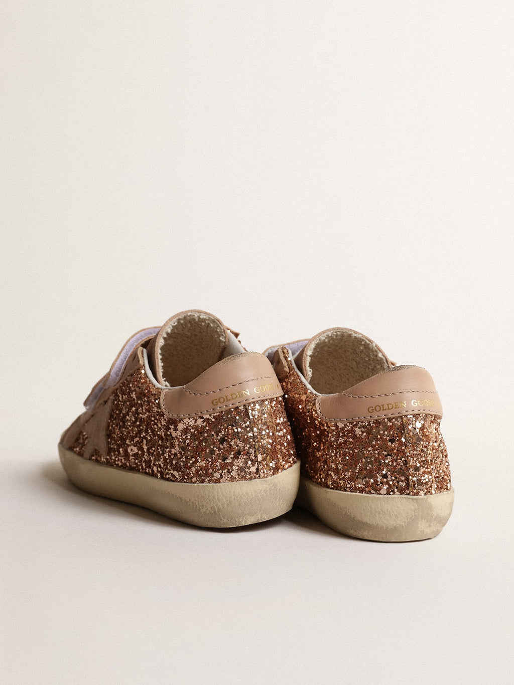 Old School Teen in peach-pink glitter with pink suede star| Golden Goose