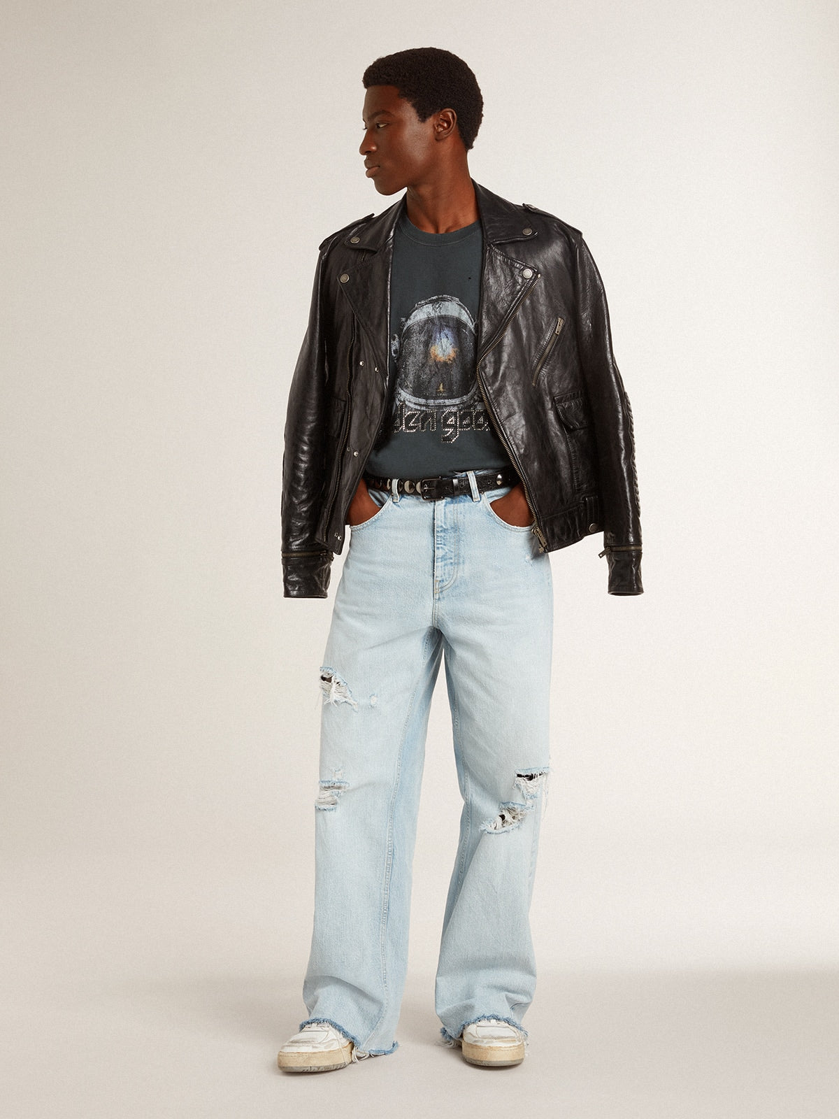 Black T-shirt with multicolor print| Golden Goose