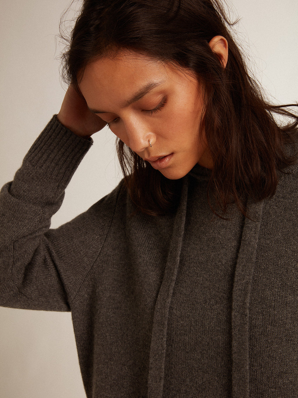 Women's gray cashmere blend sweatshirt with hood| Golden Goose
