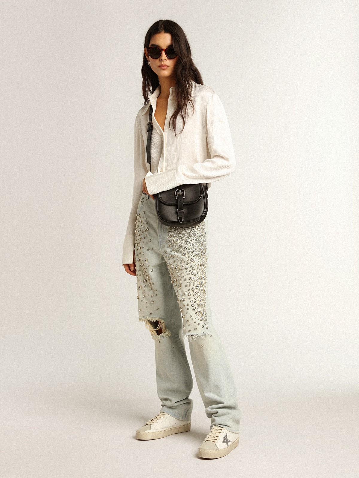 Hi Star with silver glitter star and dove-gray nubuck heel tab| Golden Goose