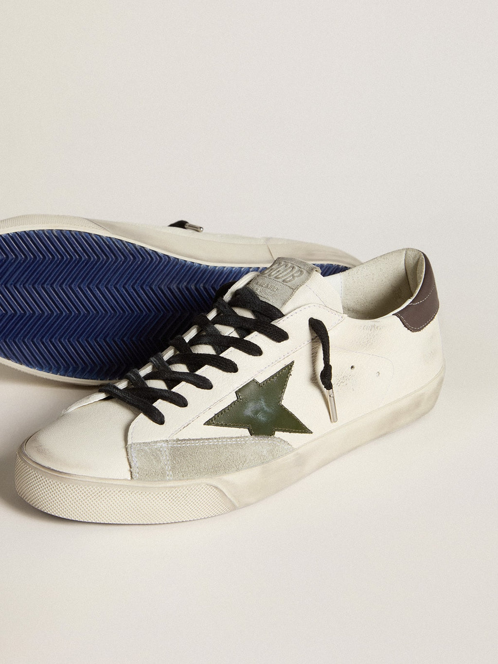Men's Super-Star in nappa with green leather star and gray leather heel tab| Golden Goose