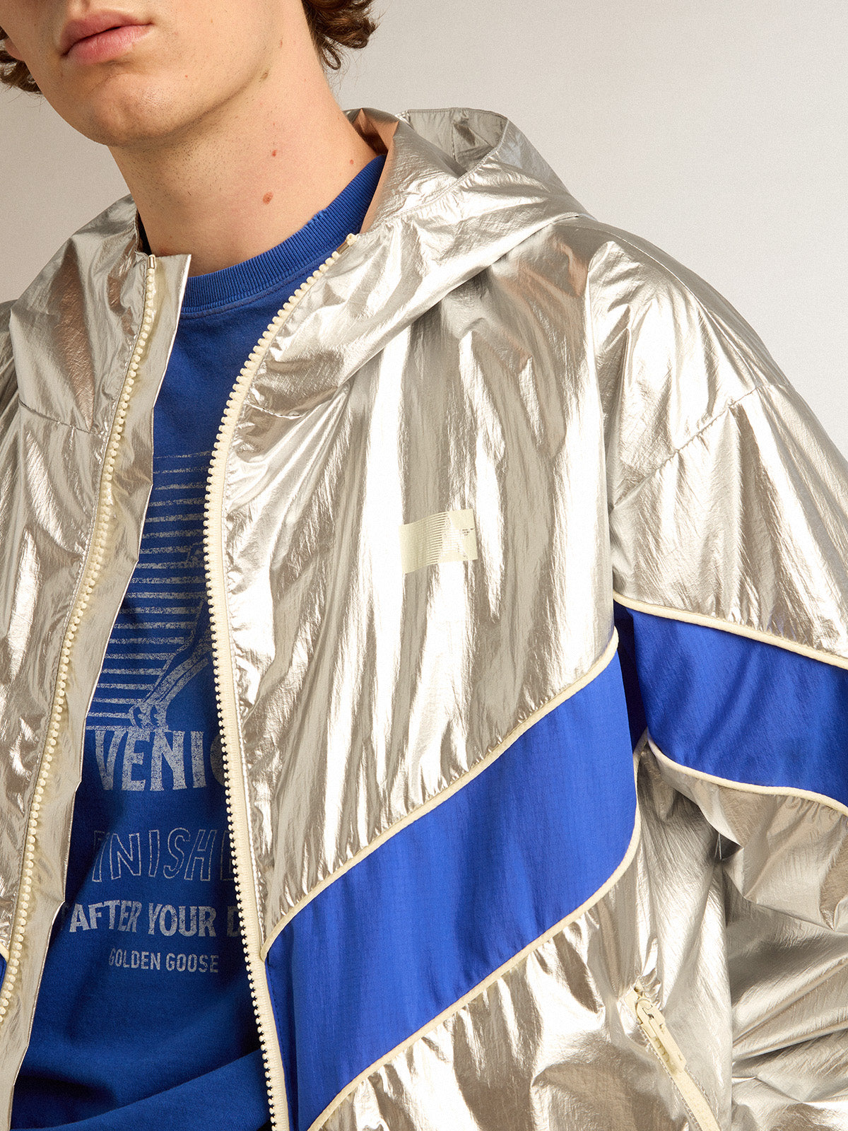 Men's windcheater in silver technical fabric| Golden Goose