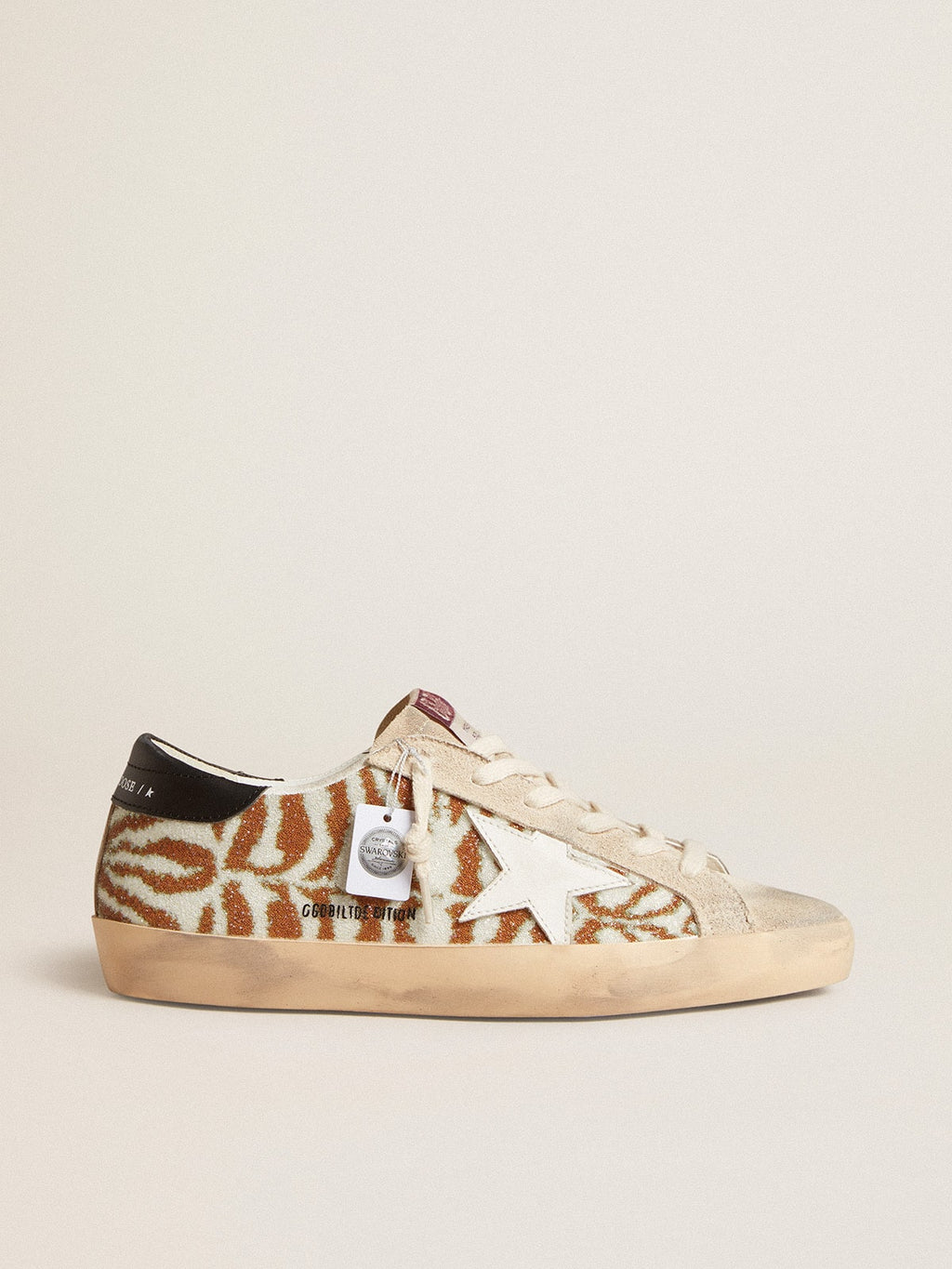Super-Star LTD in zebra-effect Swarovski with a white leather star| Golden Goose