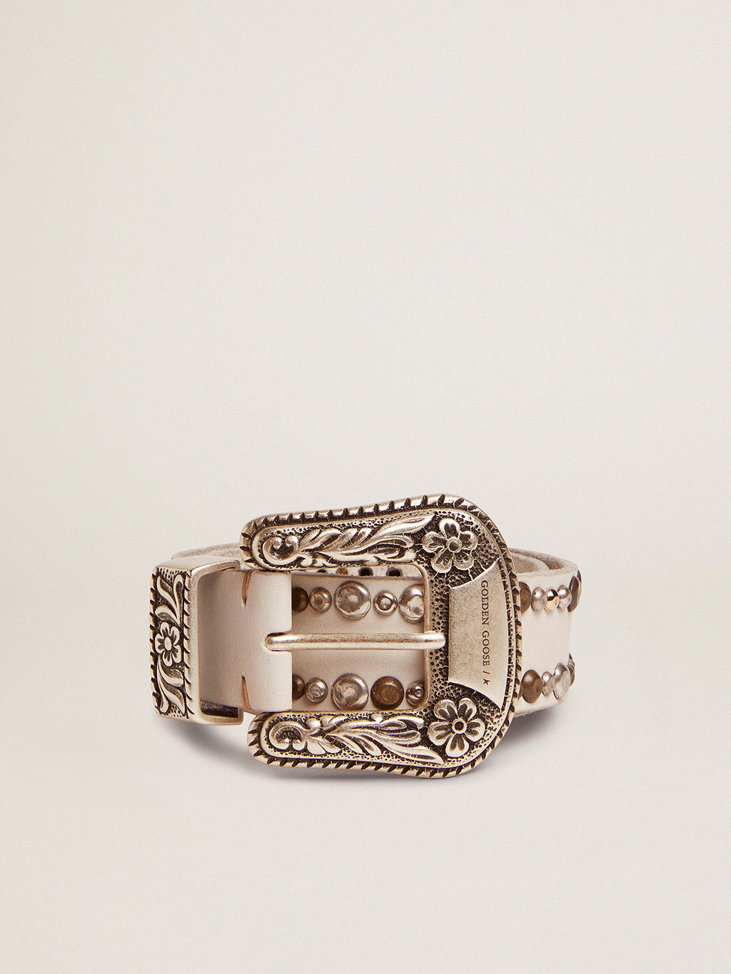 Women's belt in white leather with colored studs| Golden Goose