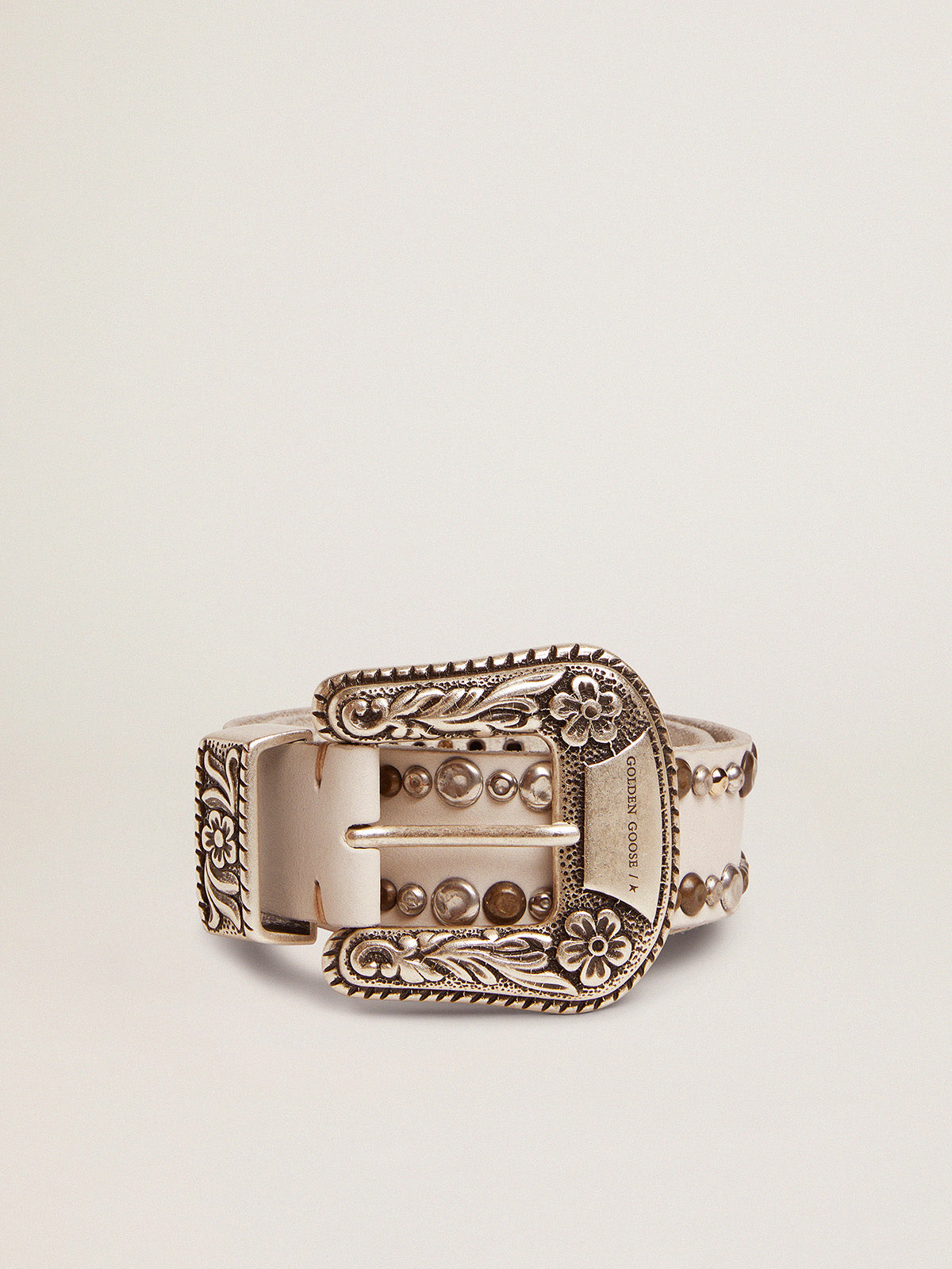 Women's belt in white leather with colored studs| Golden Goose