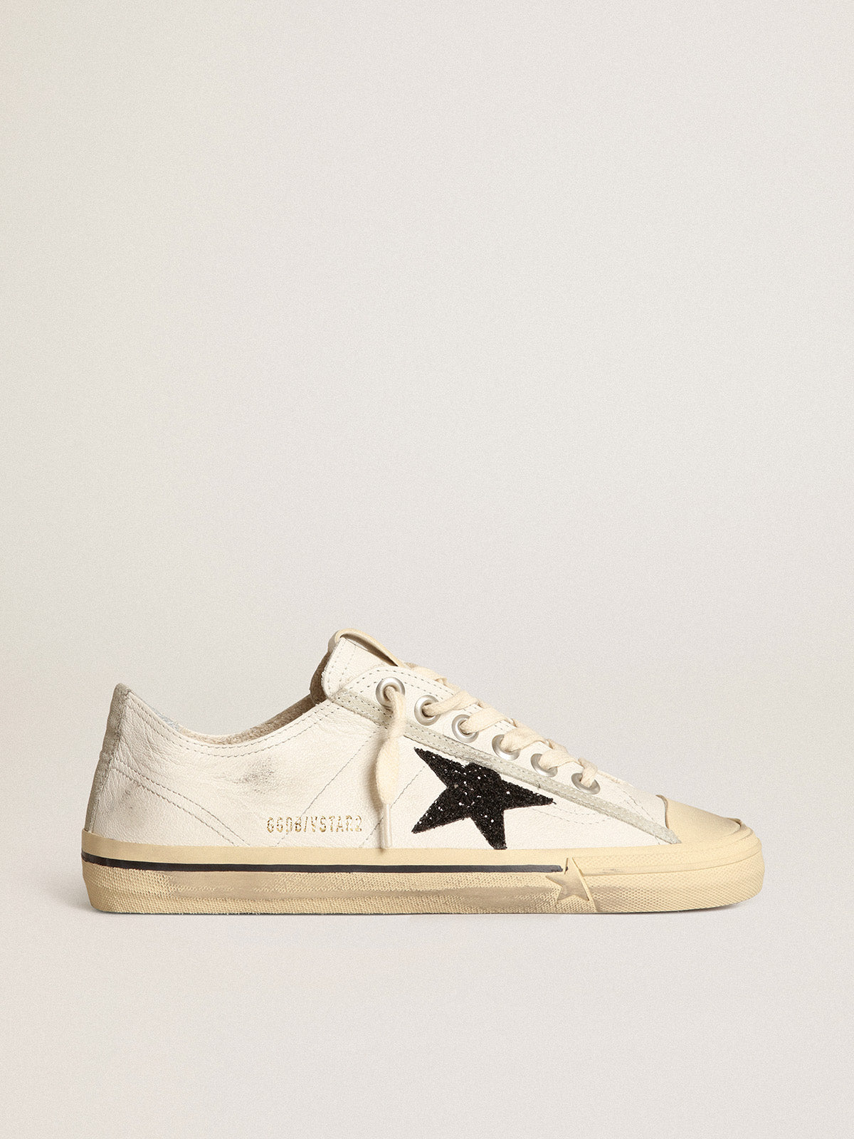 V-Star in white nappa leather with a black glitter star| Golden Goose