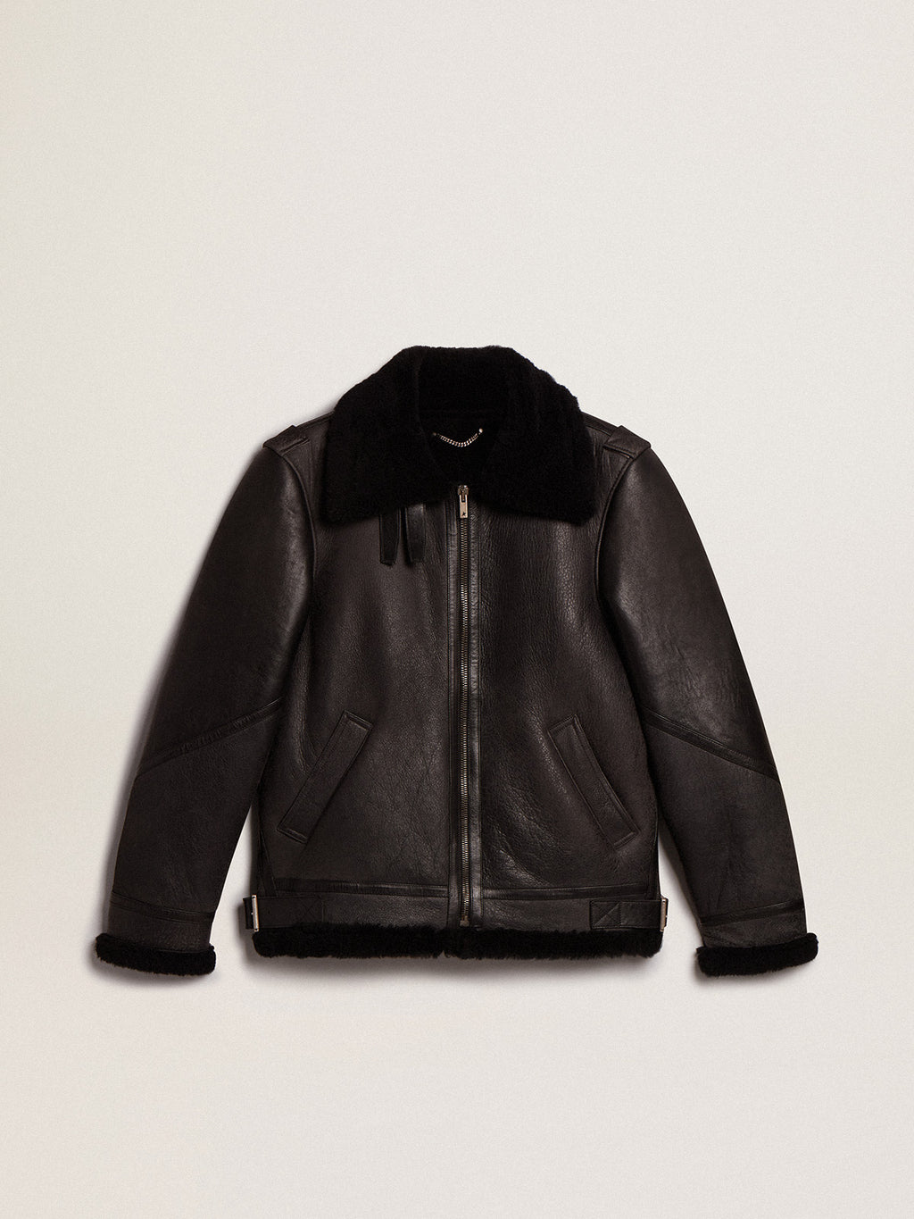 Black sheepskin jacket| Golden Goose