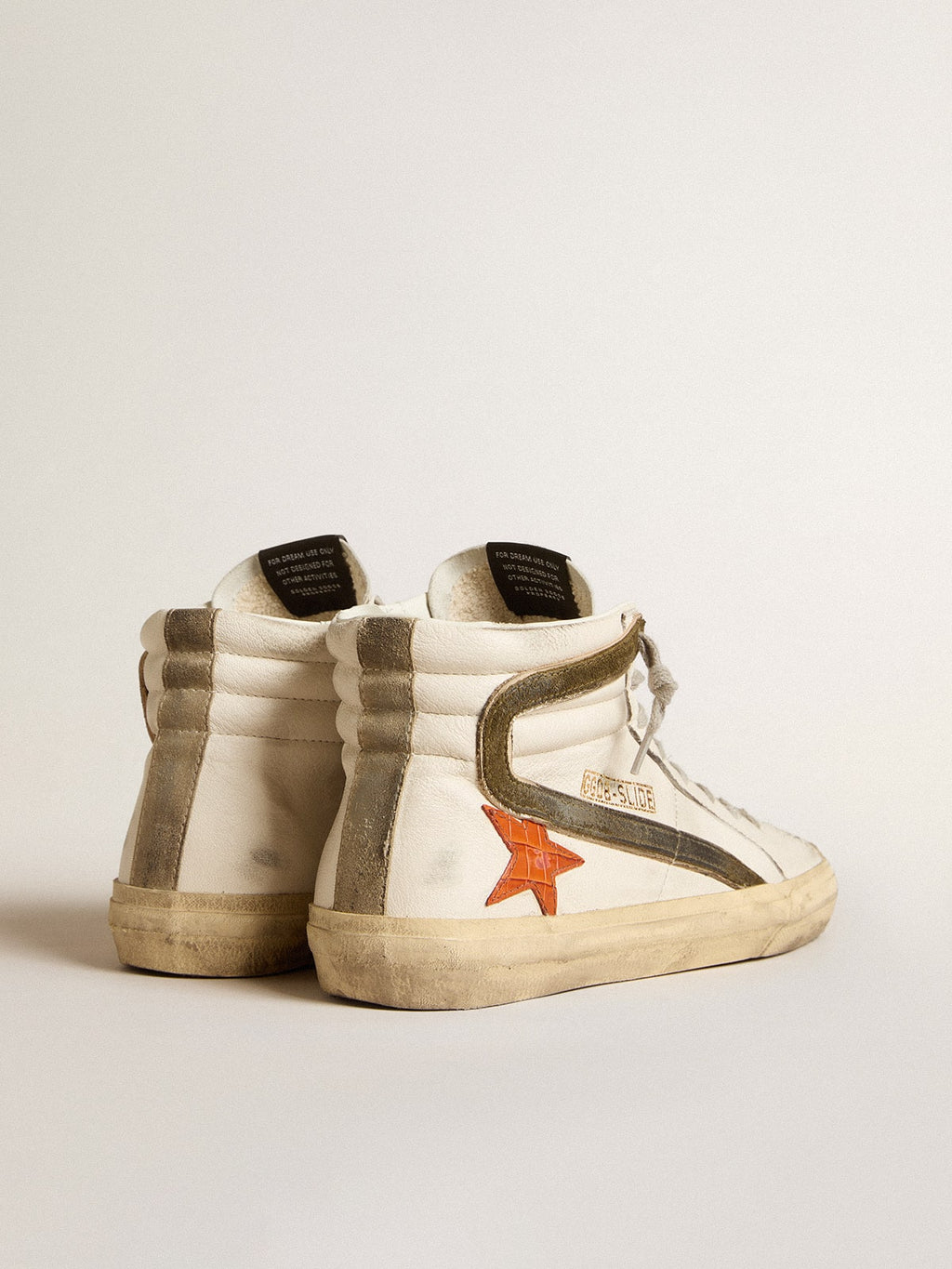 Men's nappa leather Slide with orange croc-print star and green suede flash| Golden Goose