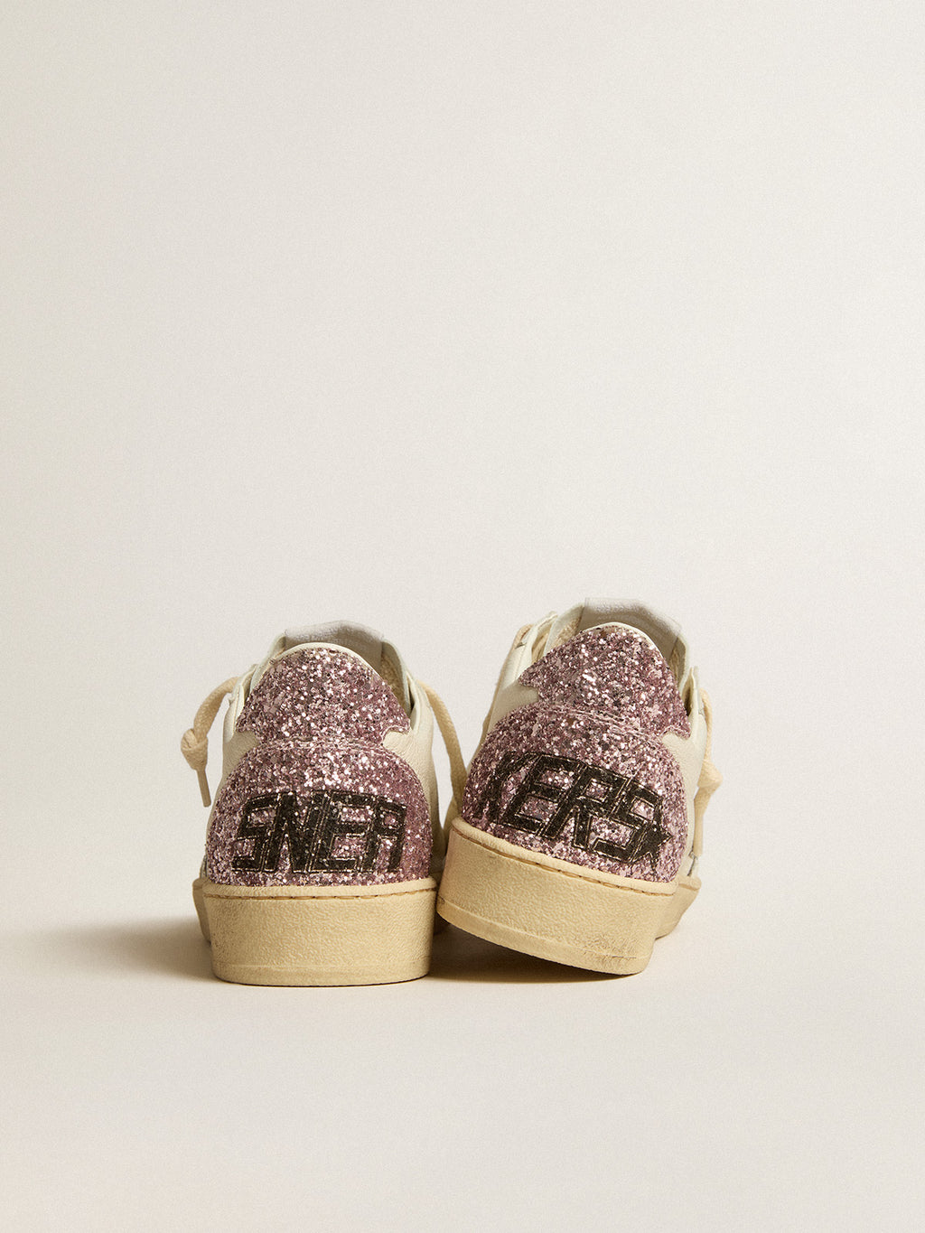 Ball Star with silver glitter star and pink glitter heel tab| Golden Goose